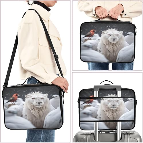 Miniatura 6 de Zathe Bolsa de cosméticos extra grande con leones cubiertos de nieve y pájaros coloridos, bolsa de maquillaje de viaje, bolsa de maquillaje para