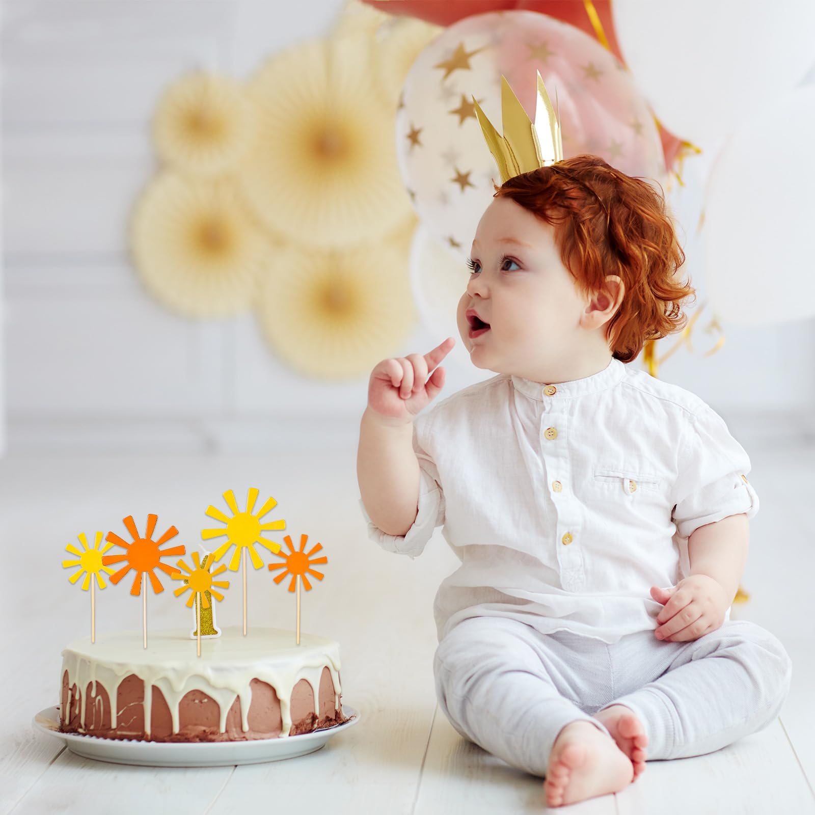 24Pcs Sun Cupcake Toppers Sun Flower Smiley Sunshine