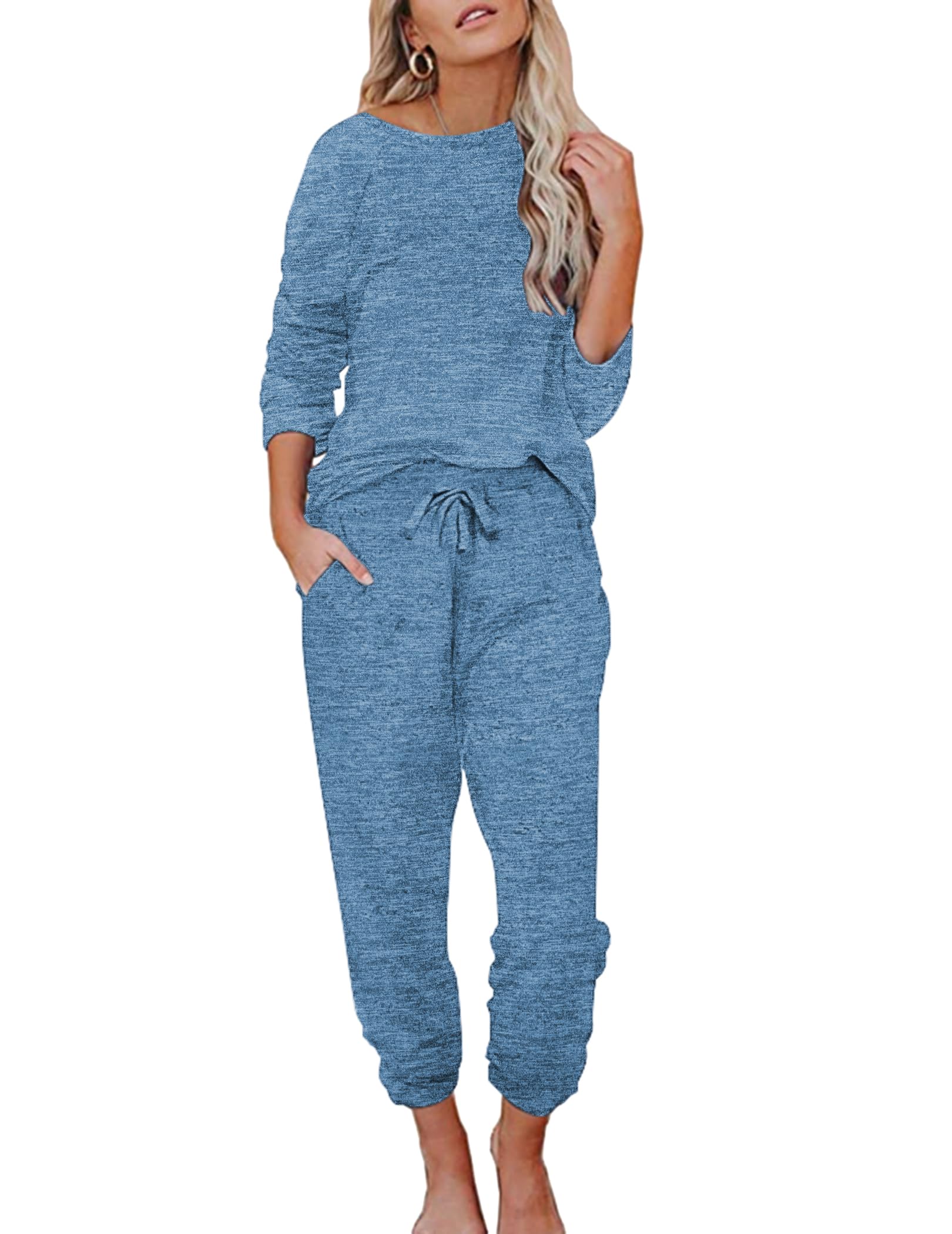 Ekouaer Womens Pajamas Set Long Sleeve Loungewear Soft Lounge Set Joggers with Pockets