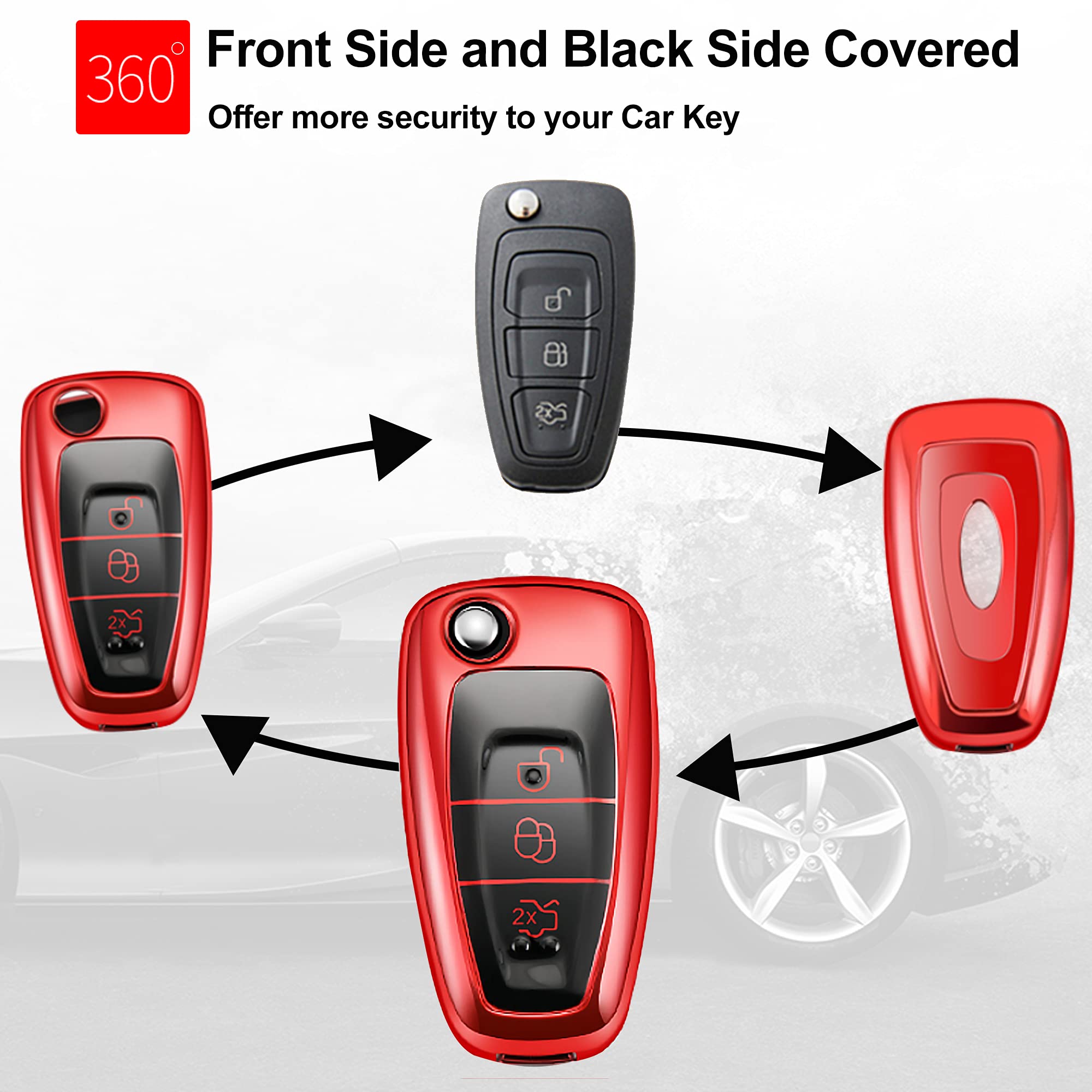 KASER Cover Guscio Chiave Silicone compatibile per Ford Custodia in TPU