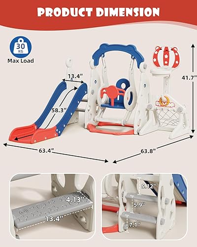 Miniatura 7 de Glaf Juego de tobogán y columpio para niños pequeños 6 en 1, juego para exteriores, tobogán para niños pequeños de 1 a 3 años, juguetes de escalador