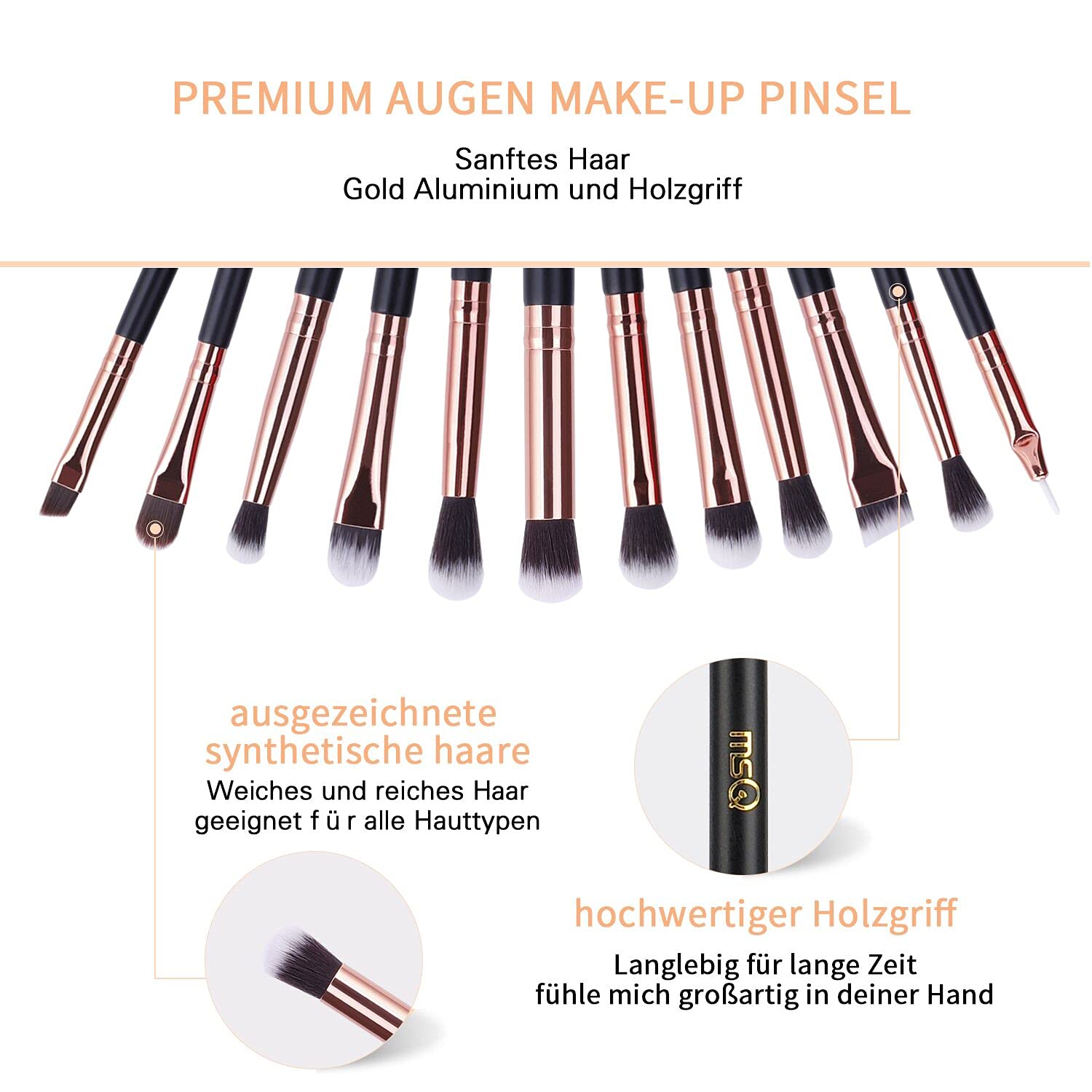 MSQ Juego de cepillos para maquillaje de ojos 12 cepillos para maquillaje | cepillo de poliuretano para sombra de ojos mezcla juego para arrugas