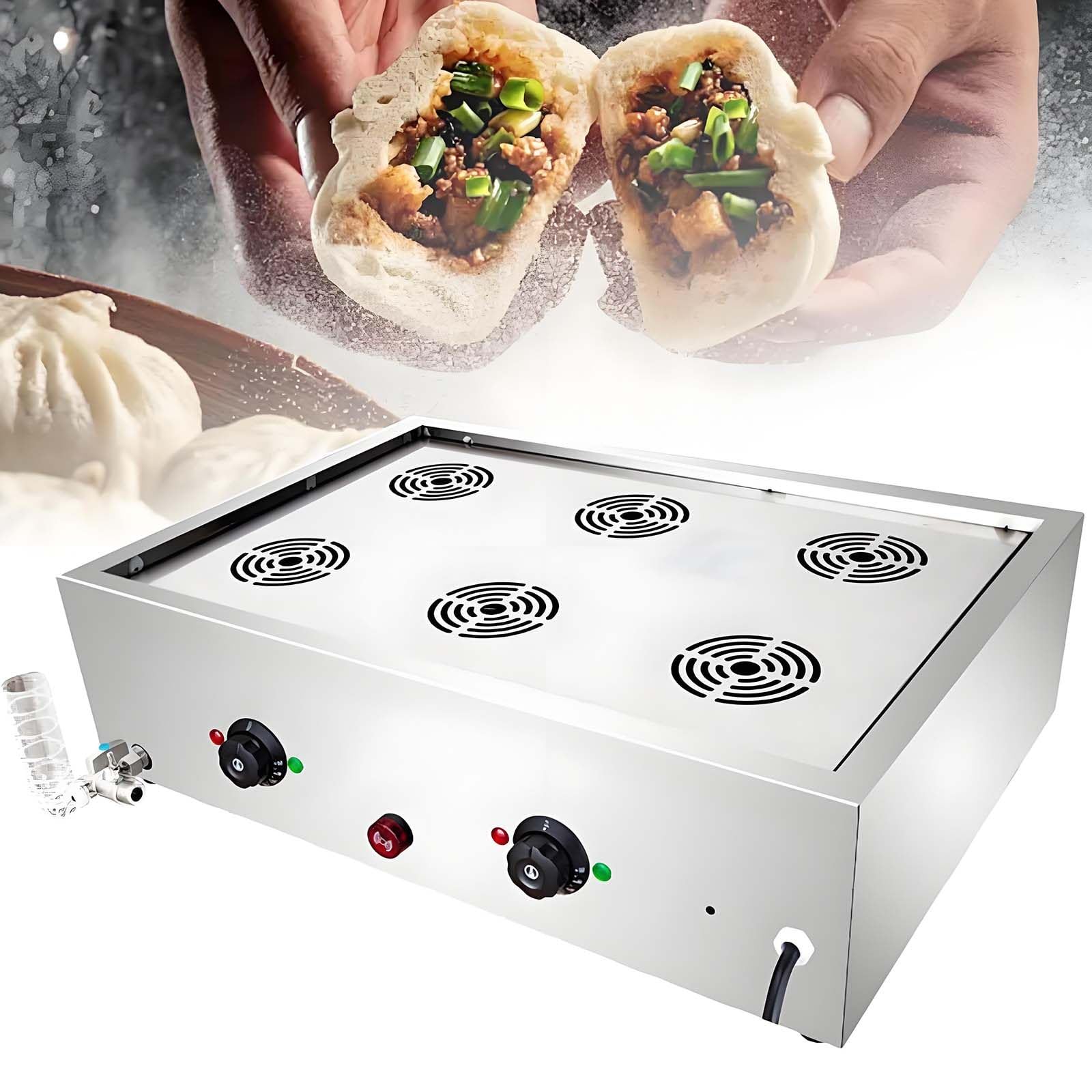 GUTYGIO Steamed Bun Warmer Machine,Electric Hot Food Warmer,Water Shortage Alert,Precise Temperature Control,Heats Up Quickly,w/Heating Reminder Light 6holes