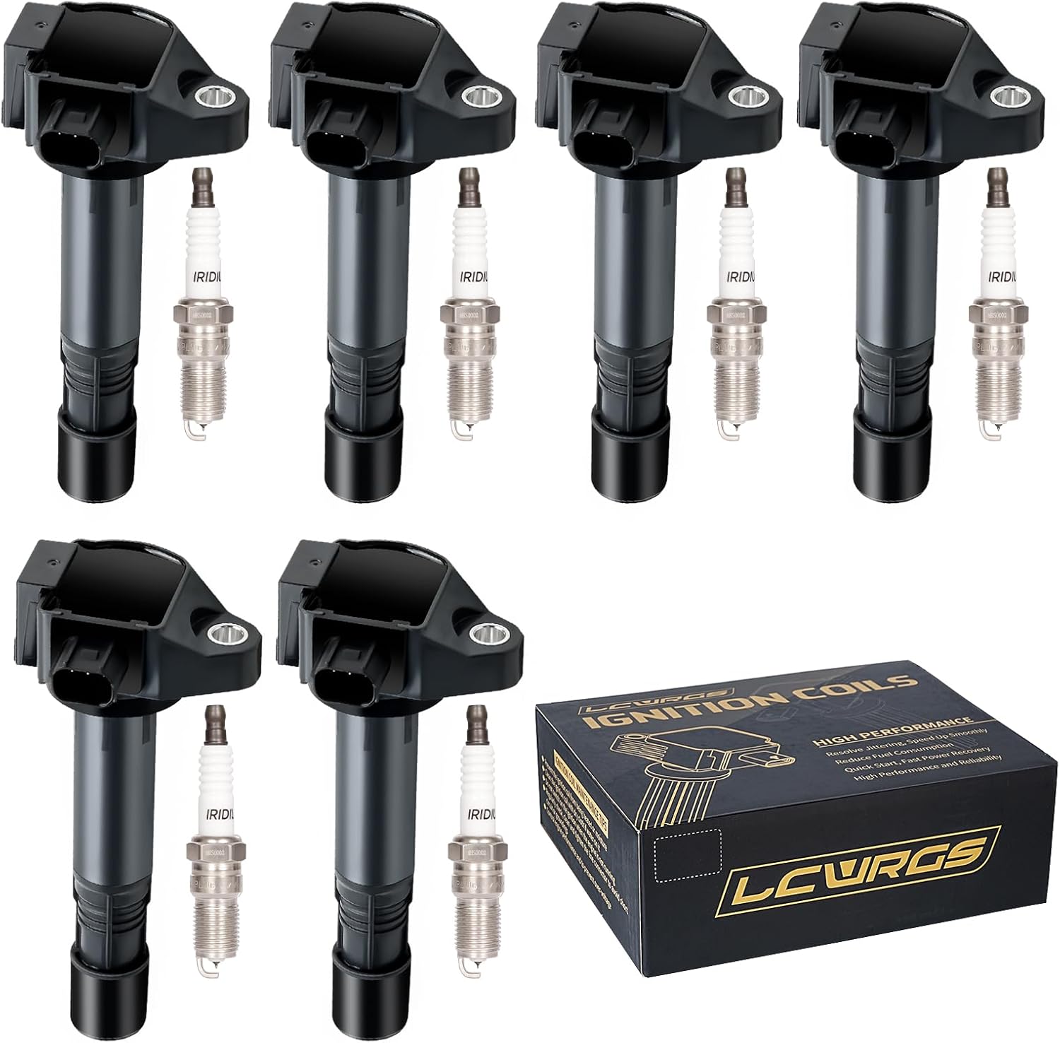 Set of 6 Ignition Coil Pack and Spark Plugs for Honda Pilot Accord Ridgeline Crosstour Acura MDX RLX RDX 2013 2014 2015 2016 2017 2018 2019 3.5 V6 Replaces# UF713