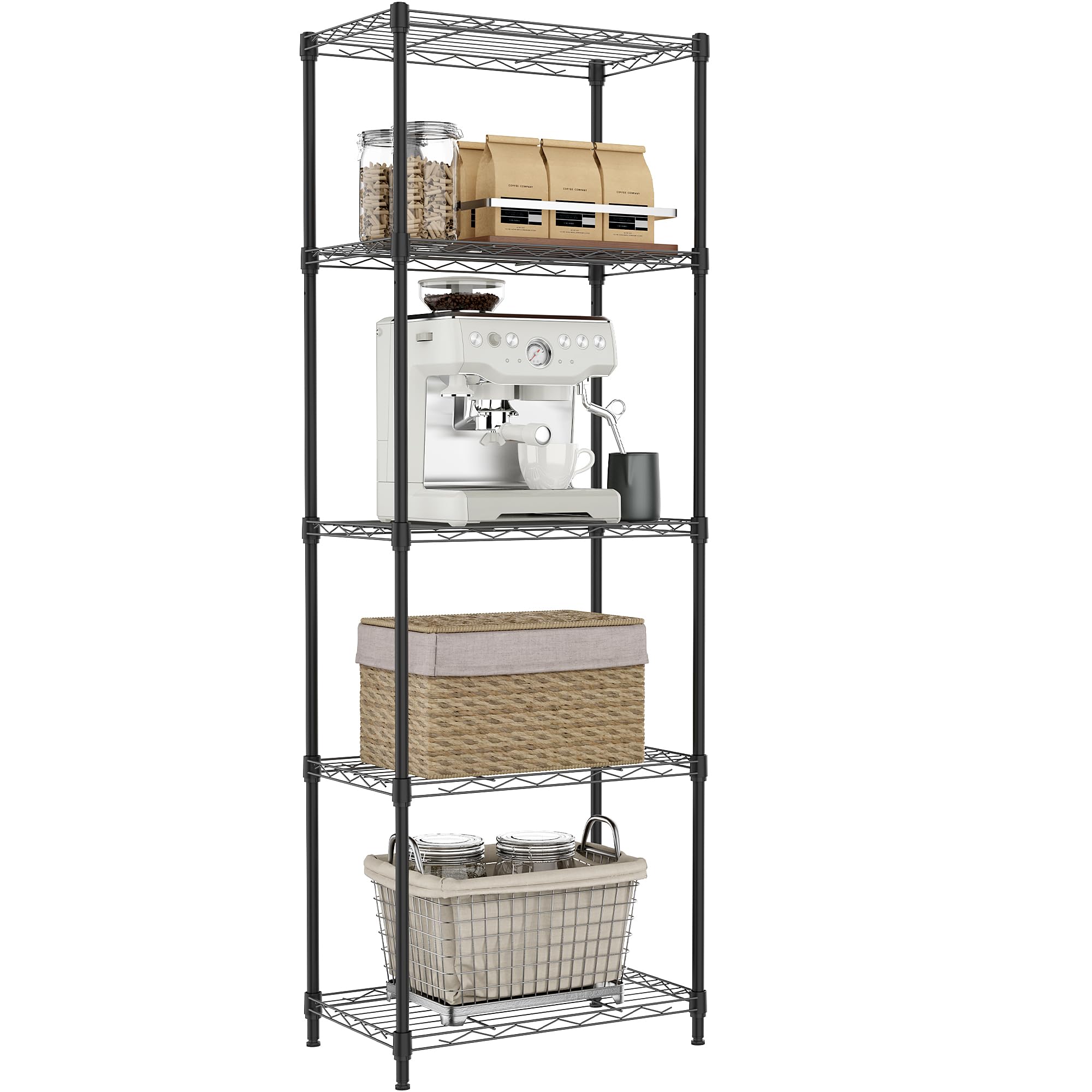 5-Tier Metal Wire Shelf Unit, 17.7 in x 11.8 in x 55 in