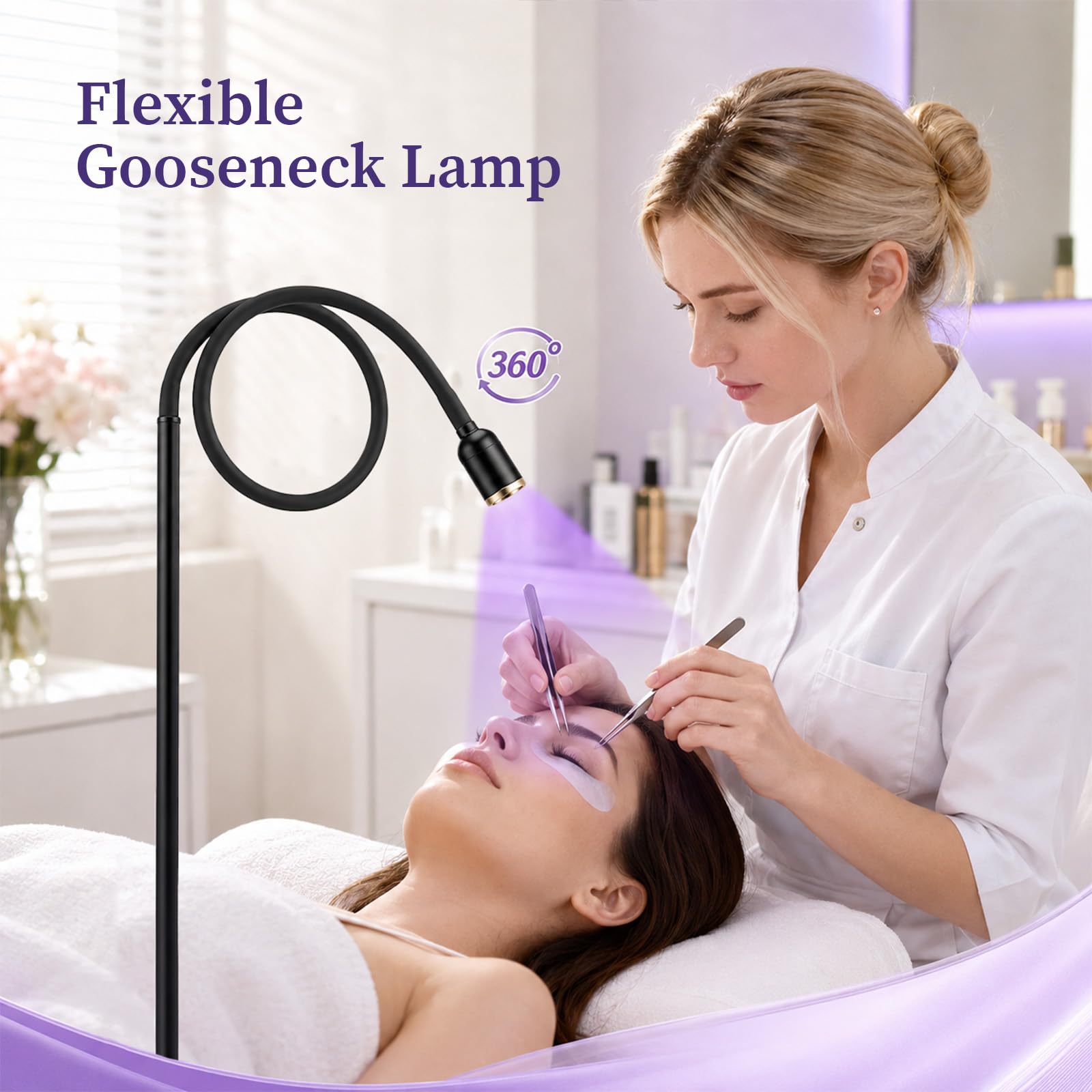 Lampada UV 2 in 1 per extension ciglia 10W | Lampada UV per extension ciglia con pedale, rotazione a 360°, tempo di polimerizzazione 2-3 secondi, area di irradiazione regolabile, saloni di bellezza