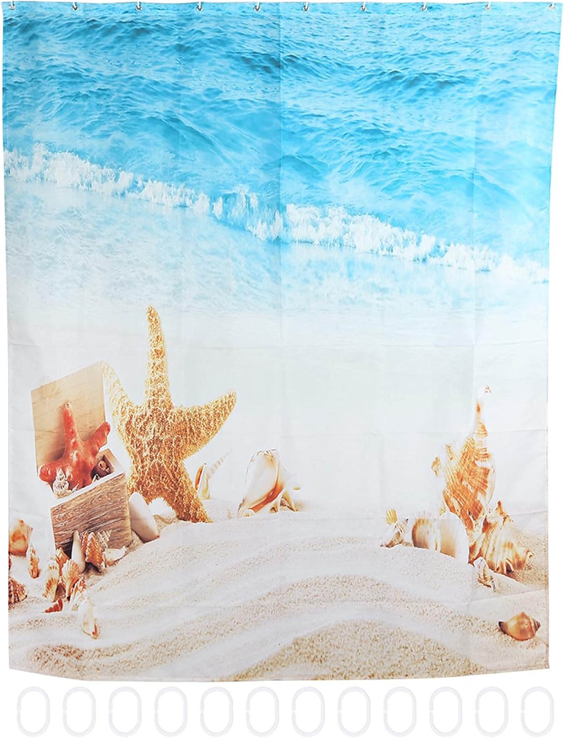 Ocean Beach Shower Curtain, Beautiful Beach Scenery Shower Curtain, Waterproof Print Bath Curtain with Hooks(180cm×180cm)