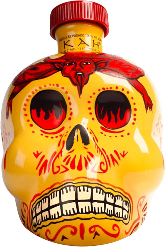 KAH Tequila Reposado - Bottiglia Decorata Giorno dei Morti - 100% Agave Blu - Doppia Distillazione e Invecchiato in Botte di Quercia - 40% vol 70 cl (700 ml / 0,7 Litri)