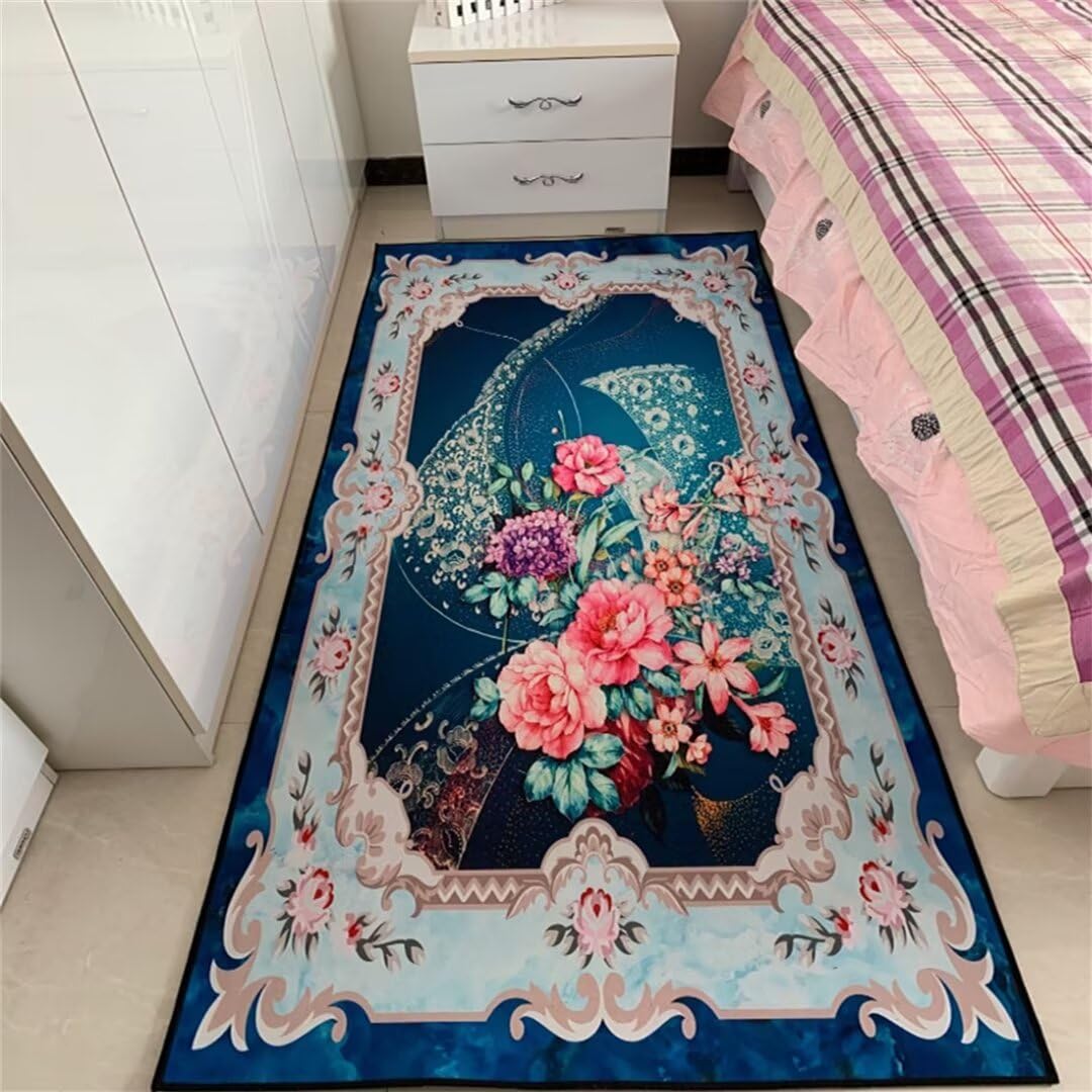 Tapis de salon bleu 160x200cm lavable et antidérapant pour chambre