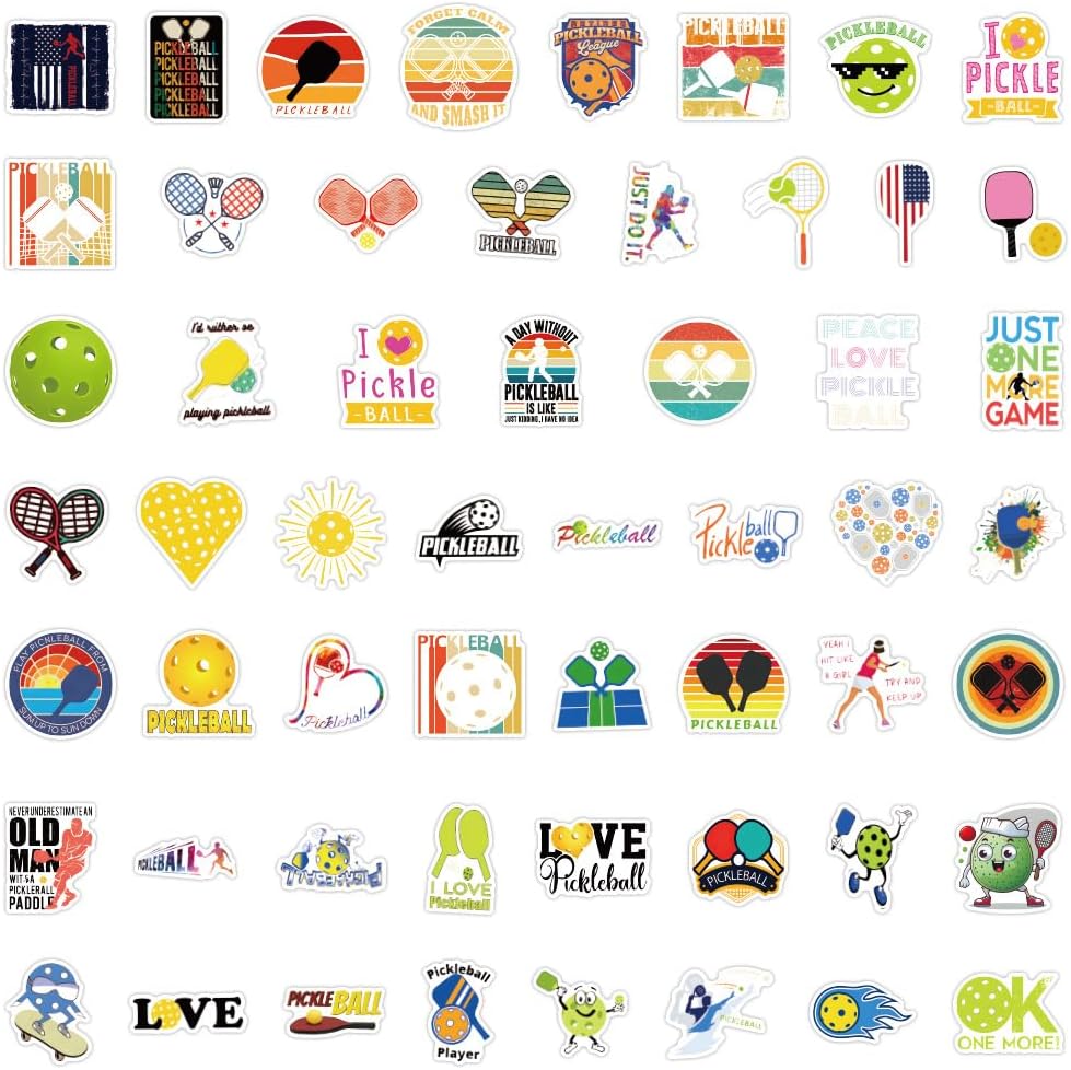 50 Pieces Pickleball Stickers, Pickleball Vinyl Stickers Decals for Water Bottle, Helmet, Laptop, Phone, Pickleball Gifts, Pickleball Party Favors, Sport Stickers for Kids Teens Boy