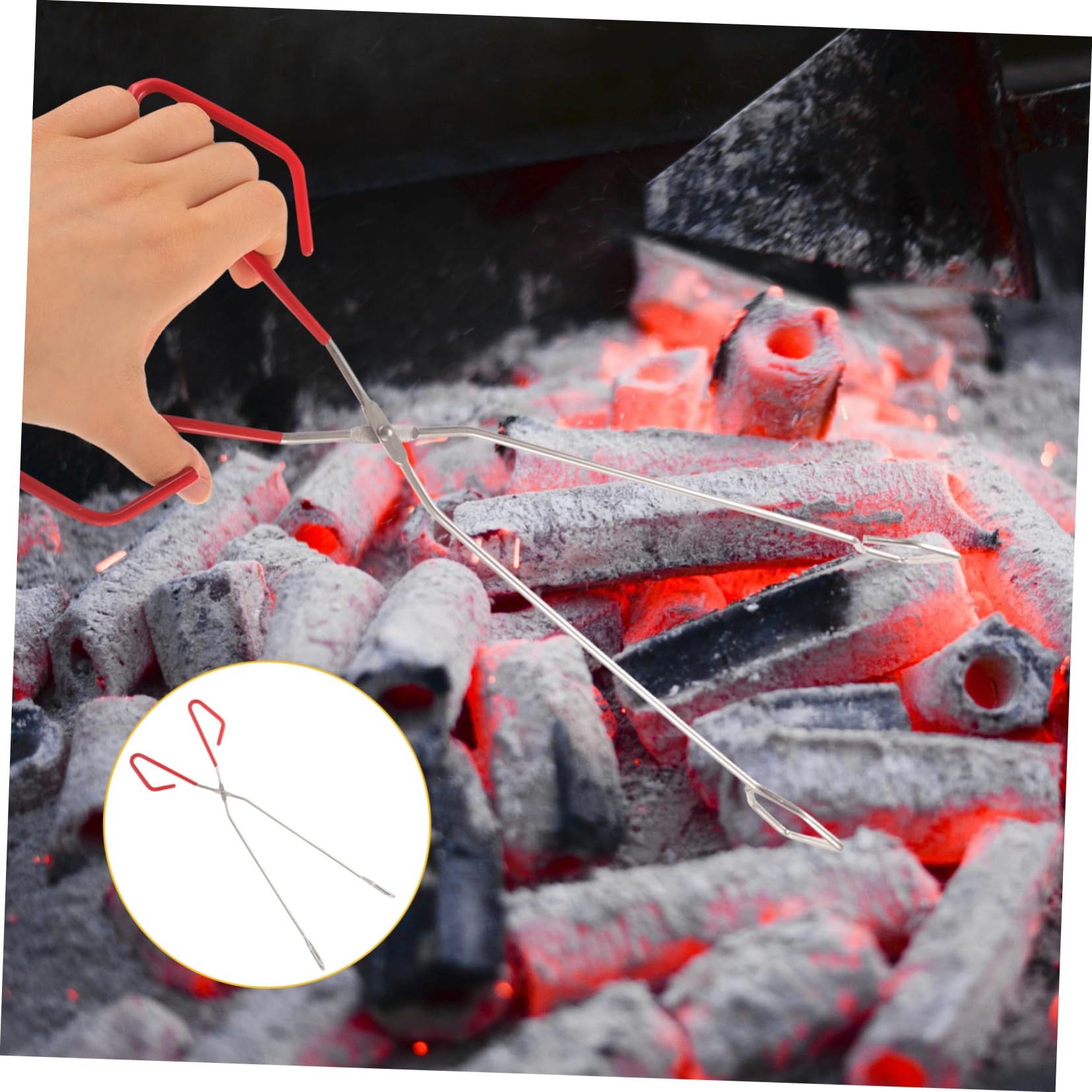 POPETPOP 4 Pezzi Pinze Da Estese Attrezzo Cucinando Afferratore Di Tronchi Carbone Pinza Tronco D'albero Rivestire Di Legno Torrefazione Griglie Lungo Grabber Acciaio Inossidabile