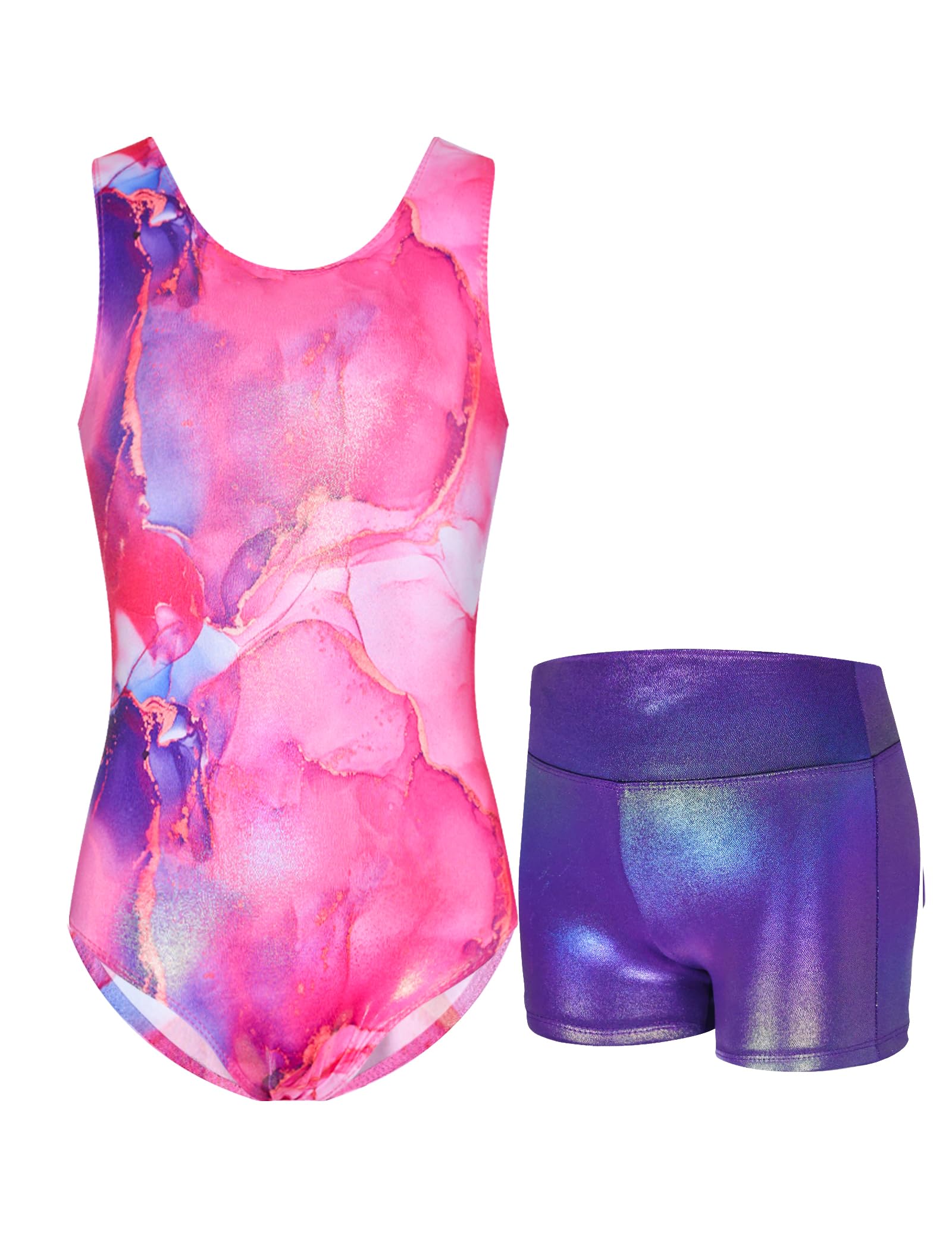 Gymnastics Leotards for Girls Sparkly Tumbling Bodysuits with Shorts Athletic Activewear Sleeveless Dance Outfit-image-0