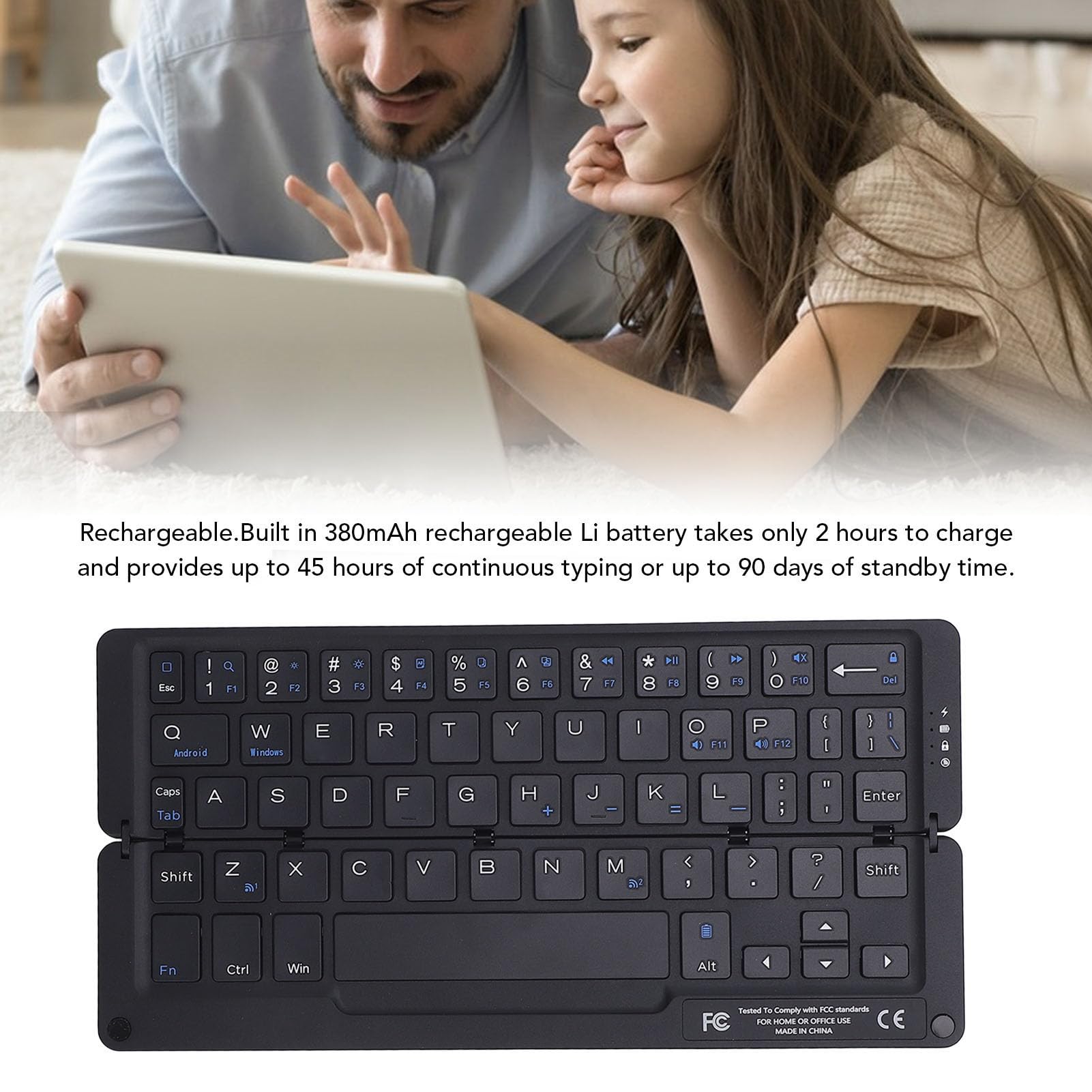 Asixxsix Tastiera Bluetooth pieghevole, tastiera pieghevole con supporto magnetico, ergonomica, in lega di alluminio, portatile, per, smartphone, tablet e laptop (GRAY)