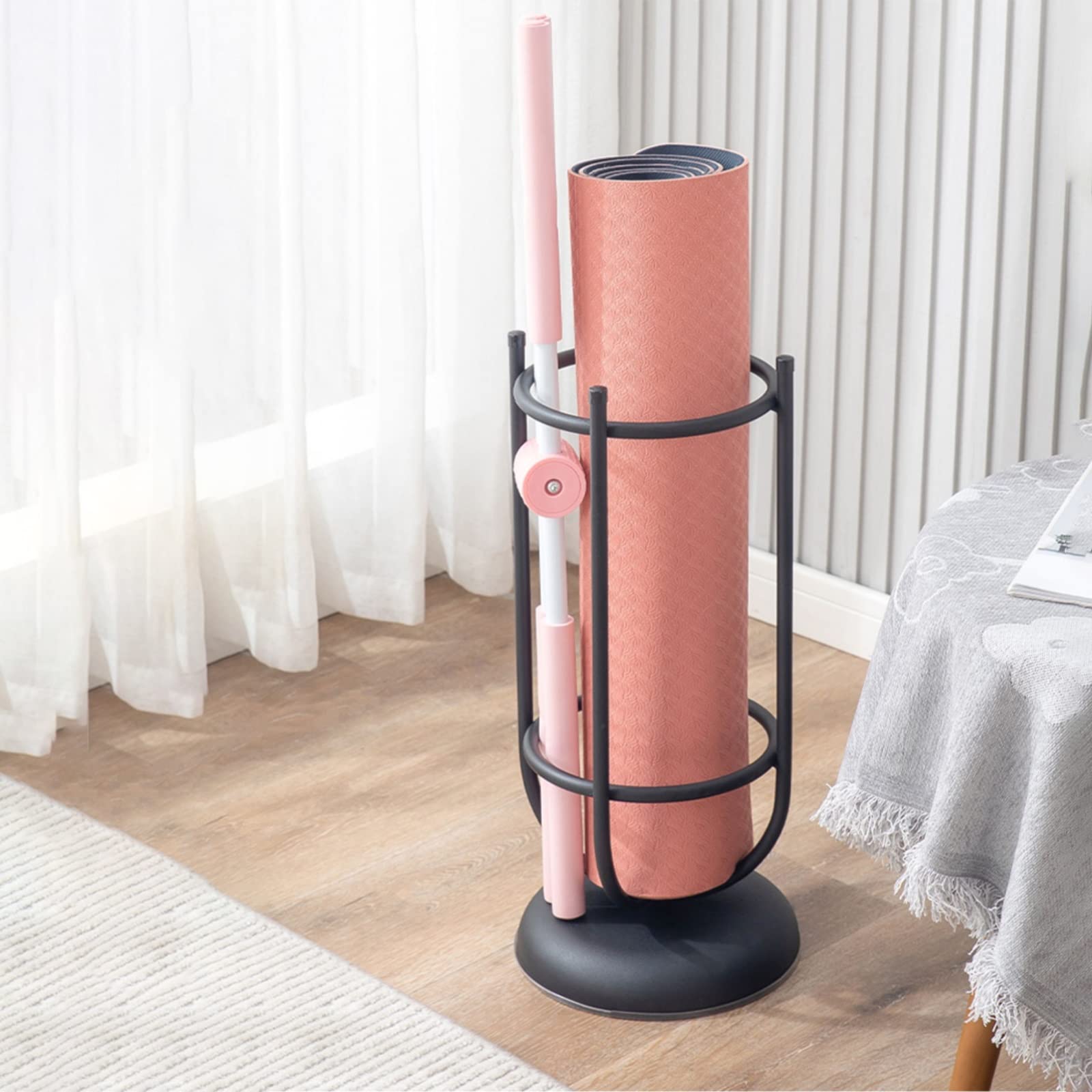 Genérico Estante esquinero para esterillas de Yoga y Mesa Auxiliar para Gimnasio en casa, Organizador de Metal Negro para Rodillos de Espuma y Accesorios de Yoga, Soporte versátil para Flores, diseño