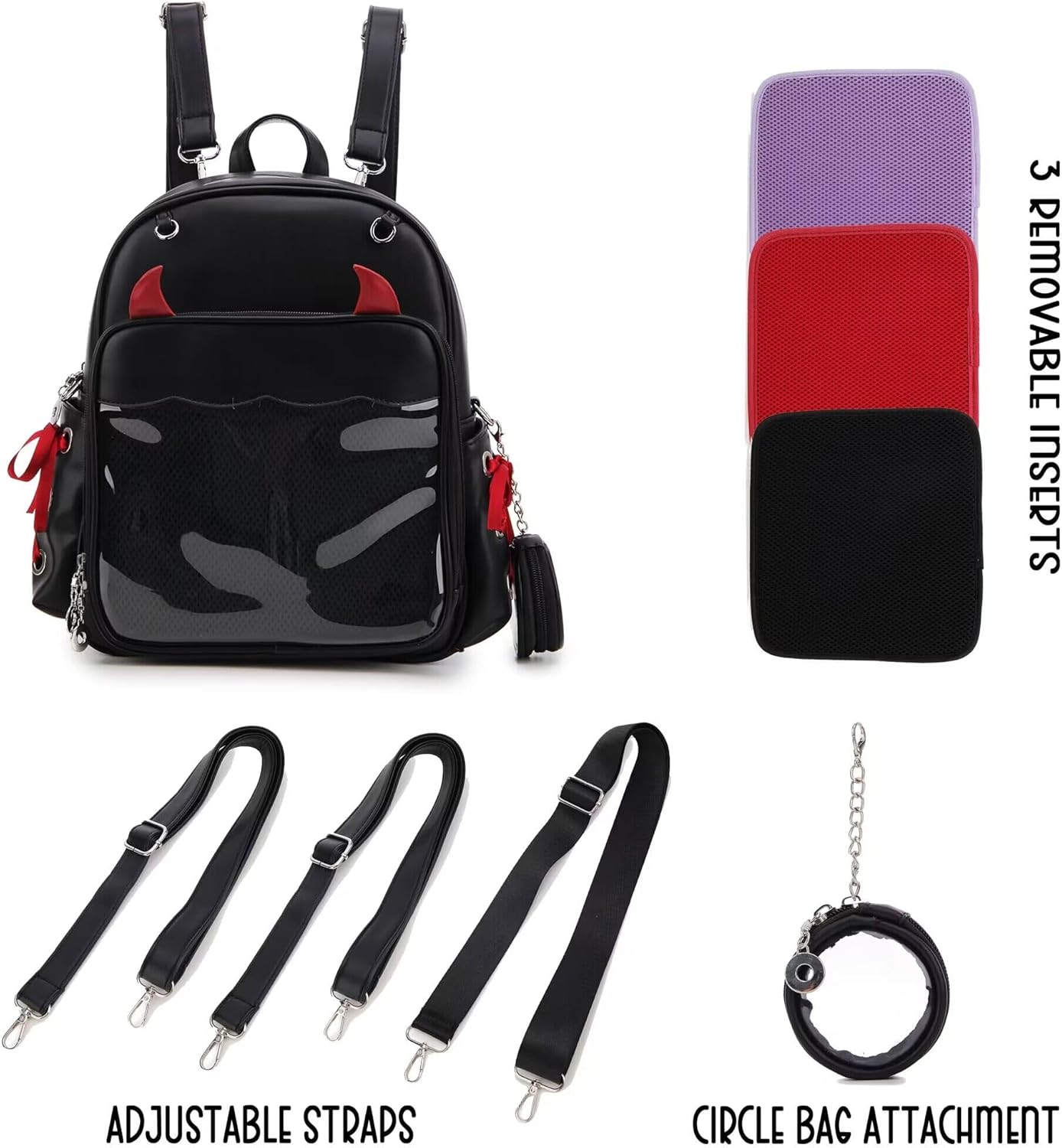 Goth Ita Bag Backpack with Pin Display for Women Halloween Purses and Handbags Fashion Black Shoulder Bag Crossbody Bag with 3 Inserts - Image 4