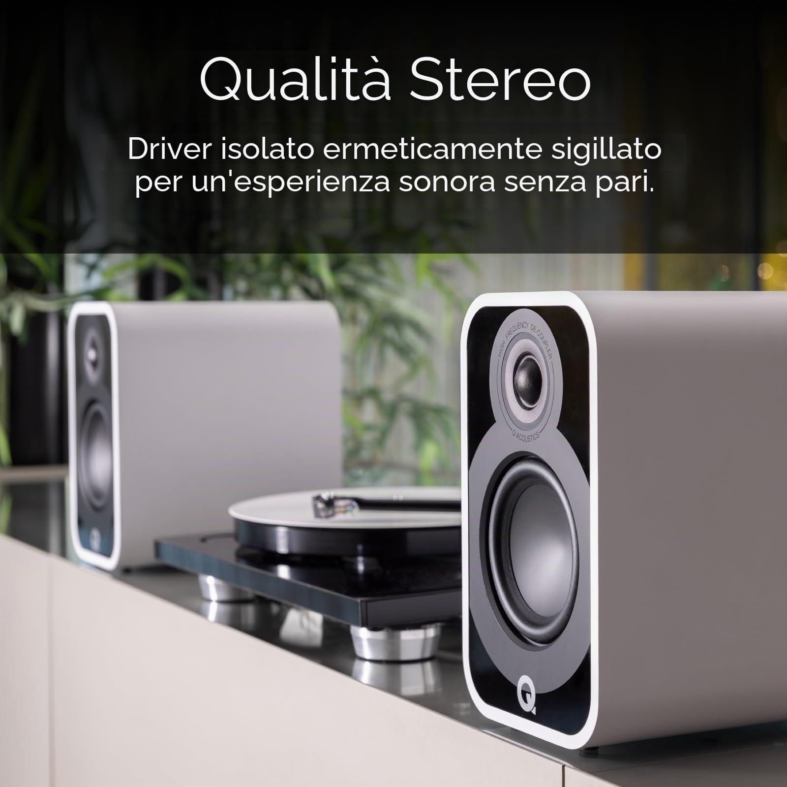 Q Acoustics 5020 Coppia di altoparlanti da scaffale nero satinato, driver 12,7 cm, tweeter 1", sistema stereo per home theater, audio surround per TV/giradischi