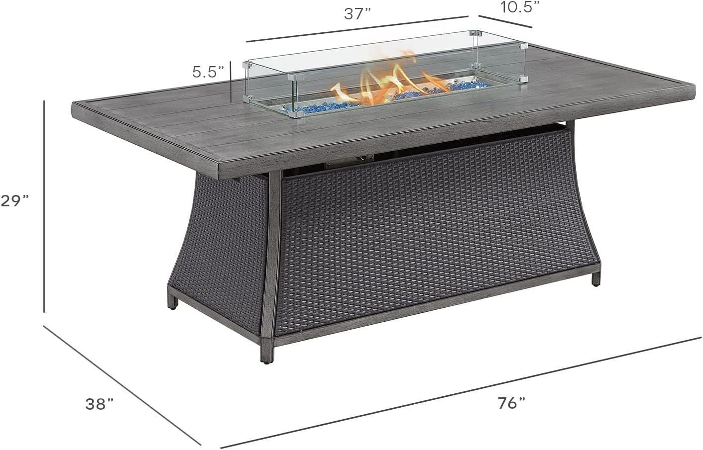 Kinger Home 7-Piece Outdoor Dining Table Set with Fire Pit, Patio Chairs Set of 6 with Cushions, 76" Propane Firepit for Outside, Ratten Wicker, Aluminum Frame : Patio, Lawn & Garden