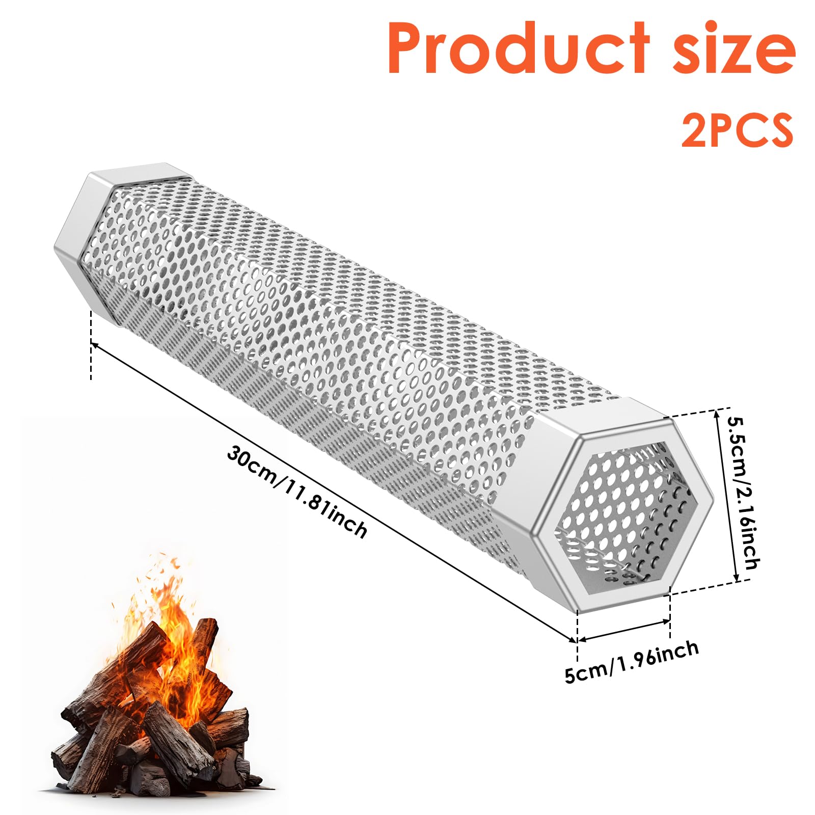 2 Pcs Pellet Smoker Tube,Efficient Smoking Tube,Stainless Steel Hexagon Smoker Tube,Heat Resistant Grill Smoker Tube for Hot or Cold Smoking Pork