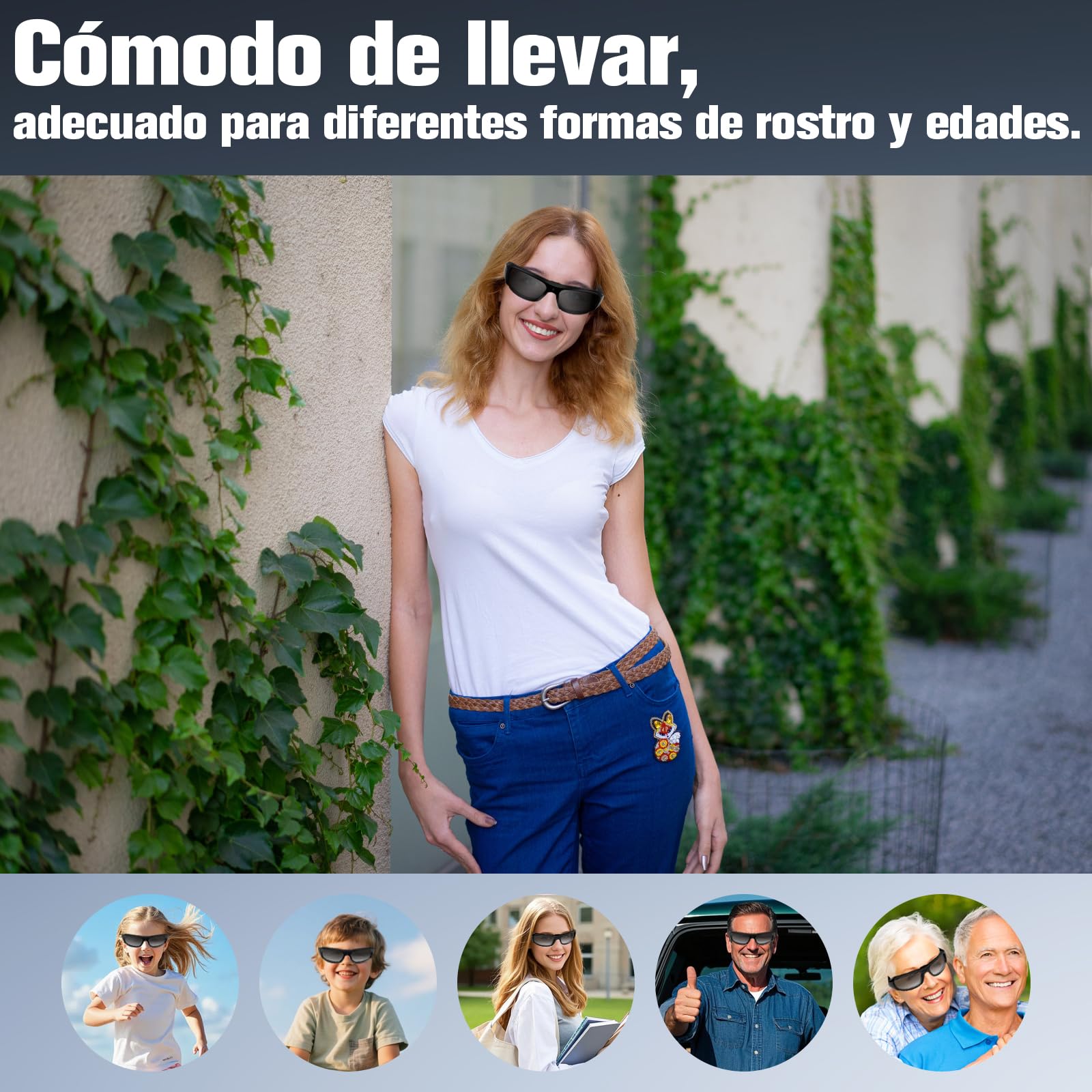Gafas de Sol con Cámara de Acción HD1080P, Gafas Deportivas Cámara FPV, 100 Minutos de Duración, Tarjeta MicroSD 16GB, Senderismo, Camping, Pesca y Actividades Outdoor