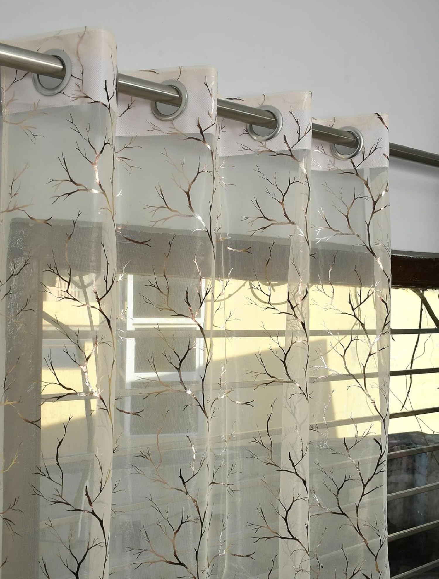 Curtains 7 Feet Long for Living Room – Transparent Door Foil Curtain Set of 1 Pcs Panel, Stylish Parda for Home Décor & Office Cream Colour -7 feet (48 x 84 Inch) - 1 Pcs-image-7