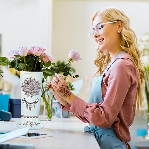 Miniatura 6 de 6 hojas de tatuaje de henna, mandala flor temporal tatuaje pegatinas para mujeres, tatuajes falsos calcomanías de henna, calcomanías impermeables de