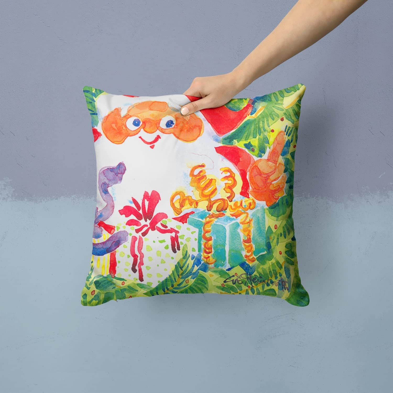 Caroline's Treasures 6121PW1414 Christmas Santa Claus You Better Watch Out Fabric Decorative Pillow Machine Washable, Indoor Outdoor Decorative Pillow for Couch, Bed or Patio, 14Hx14W