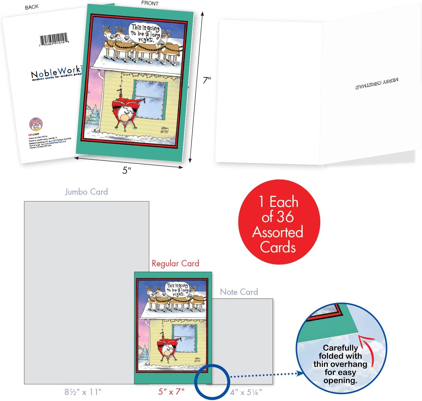 NobleWorks - 36 Assorted Bulk Box Set Funny Cartoons Christmas Cards with Envelopes (36 Designs, 1 Each) Humor Holiday Merry Christmas Variety Pack for Men, Women - A McCoy Bros. AC7139XSG-B1x36