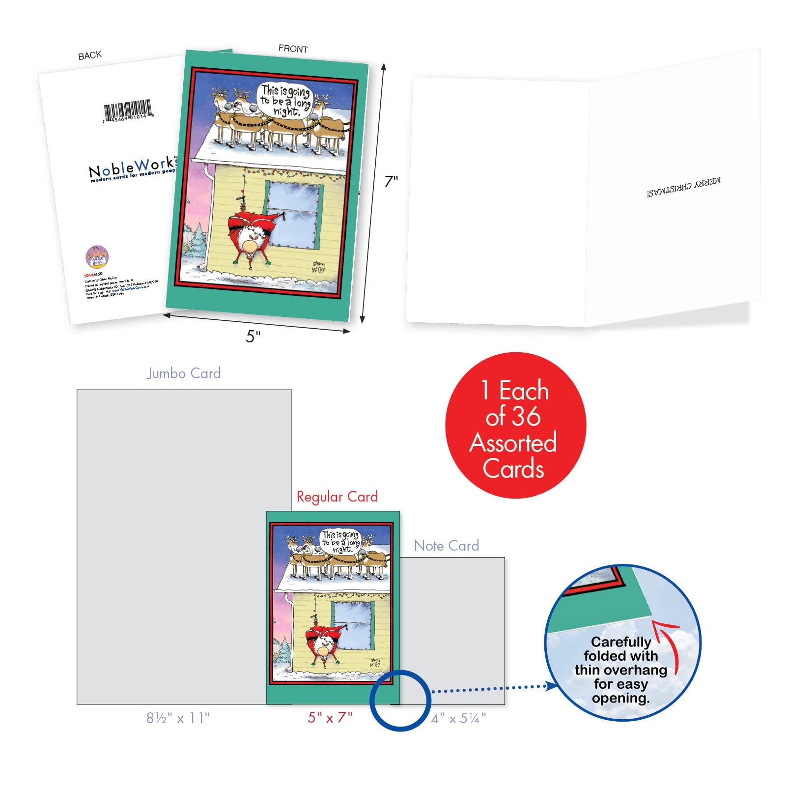 NobleWorks,36 verschiedene Großkartons Set lustige Cartoons Weihnachtskarten mit Umschlägen (36 Designs, Frauen,A McCoy Bros. AC7139XSG-B1x36