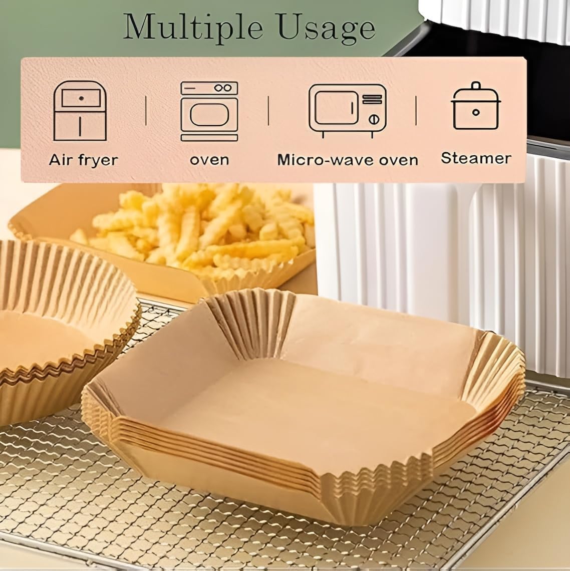 100 PCS Air Fryer Paper Sheets, Disposable Paper Liner for Microwave, Oil-Proof Air Fryer Parchment Paper for Frying, Baking, Cooking, Roasting and Microwave (Brown)