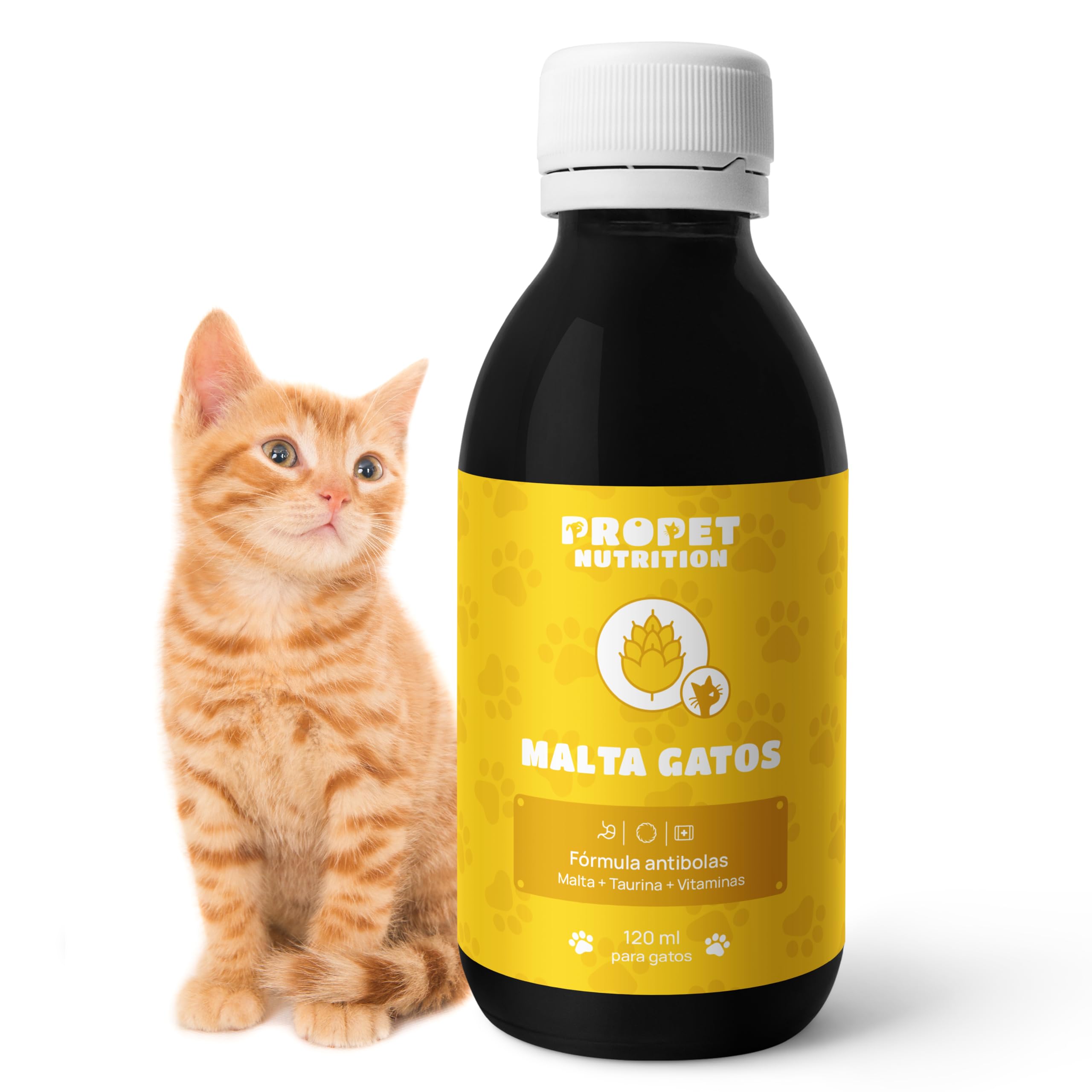 Malta para Gatos + Taurina + Vitaminas. Triple Acción. Elimina y Previene Bolas de Pelo. Óptima Salud Intestinal. 120 ML. Impulsa Bienestar General. Enriquecido con Vitaminas para Gatos. Malta Gatos