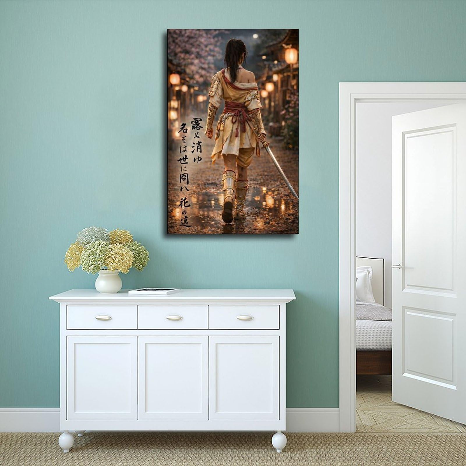 Poster su tela giapponese samurai femminile (35), decorazione per camera da letto, ufficio, stanza, regalo, 50,8 cm L x 76,2 cm W