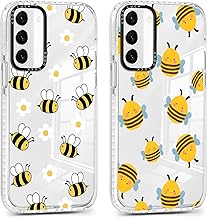 Phoona 2 Pieces Cover for Samsung Galaxy S22 5G 6.1 Inches Transparent Silicone Phone Case Aesthetic Yellow Cute Bee Pattern Design Protection Camera Shockproof Case for Girls