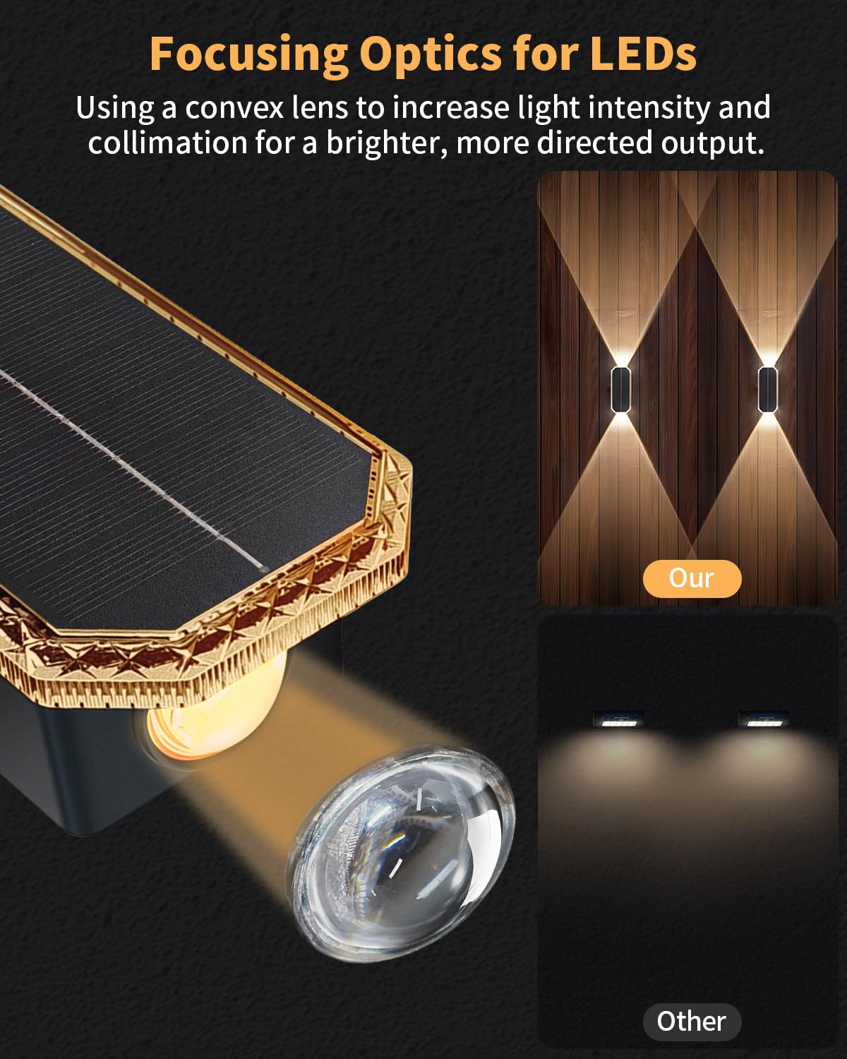 BRIMAX Lampada solare da parete per esterni, a doppia parete, 1800 mAh, IP65, resistente alle intemperie, con 3 modalità di colore, bianco caldo/bianco neutro/bianco freddo, Up Down LED, illuminazione