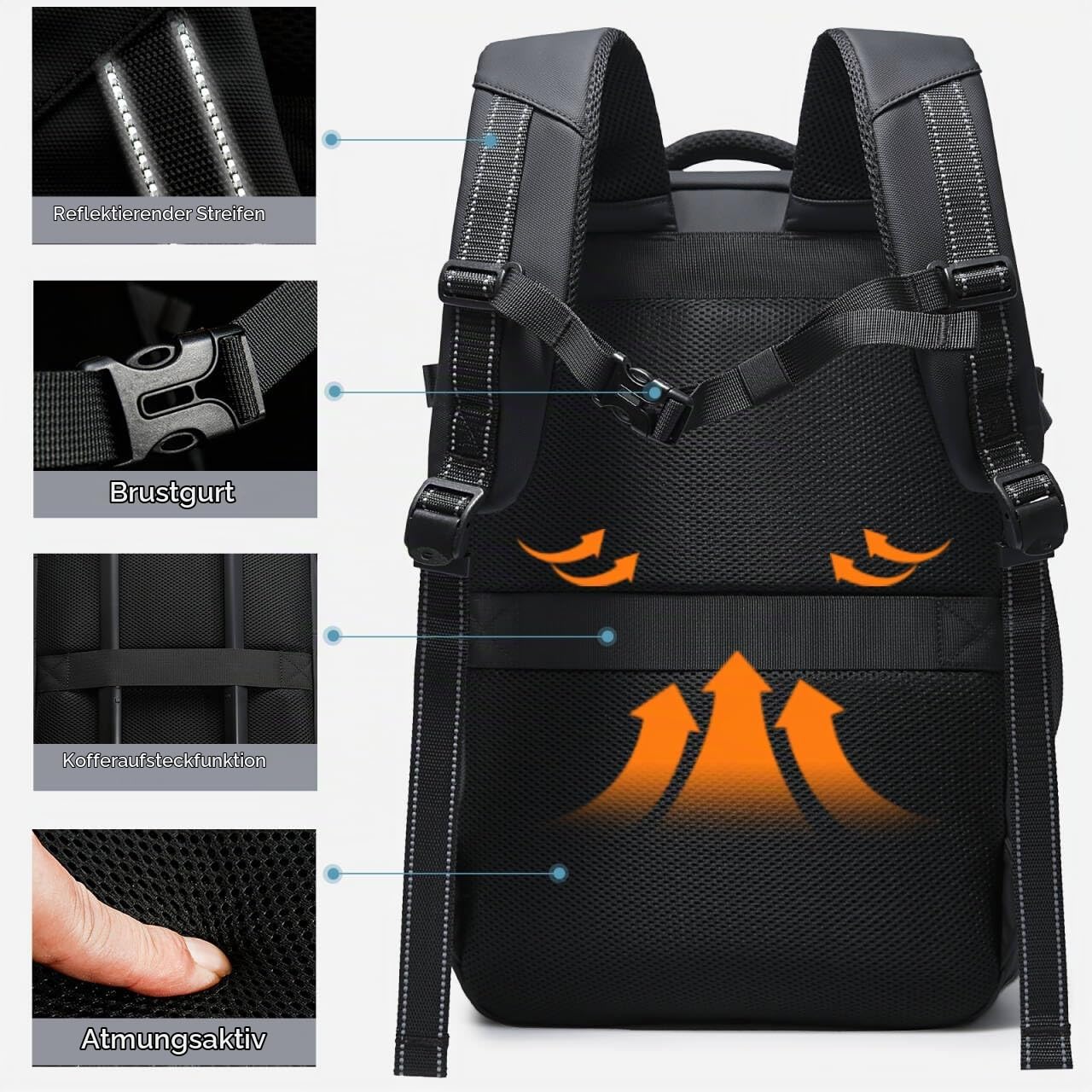 BG FUTURE AESTHETICS Reiserucksack für Männer, wasserdichter, leichter Laptop-Tagesrucksack für Business und Arbeit, Anti-Diebstahl-Rucksack für Männer und Frauen