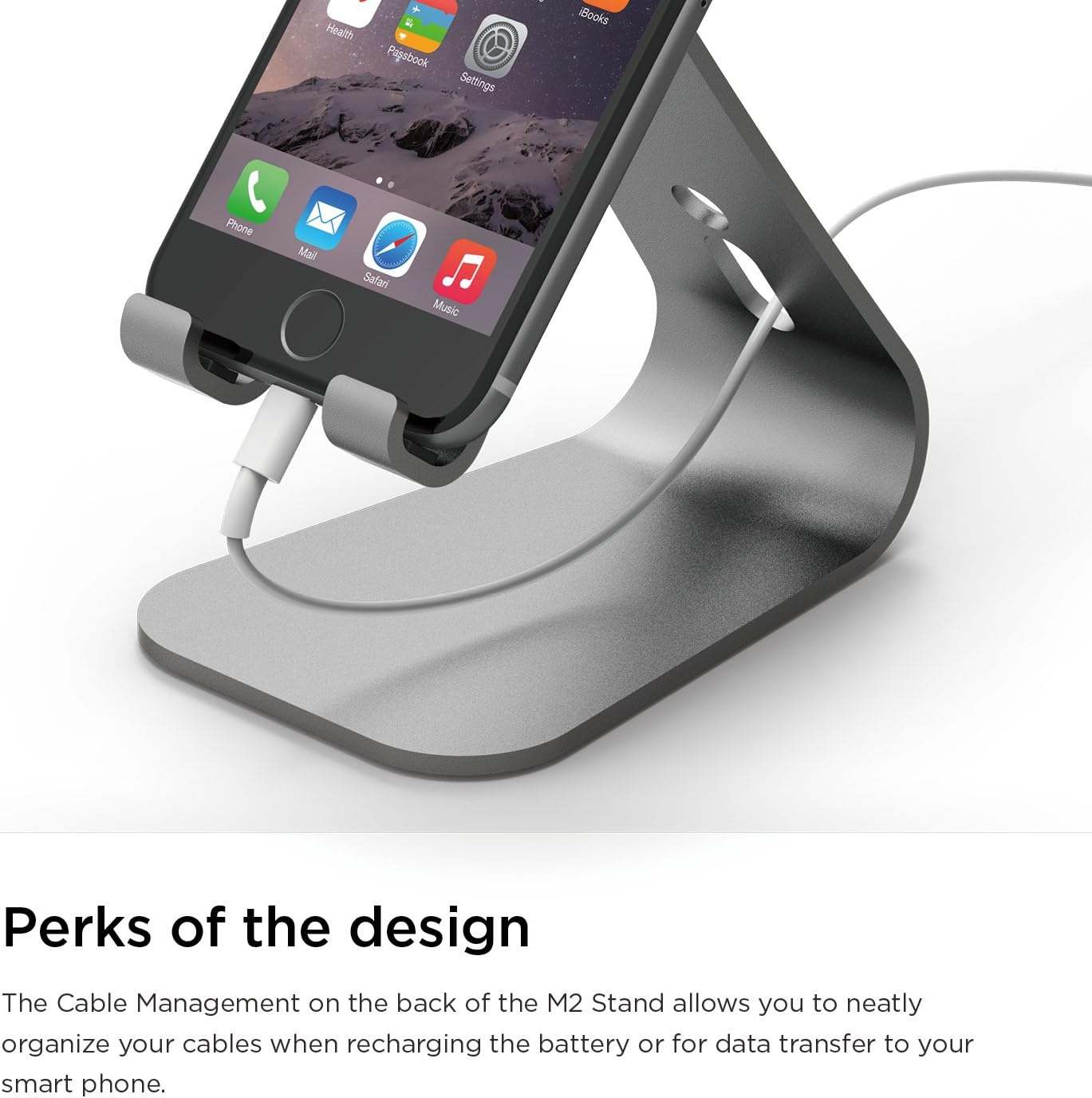 elago® M2 Stand [Dark Grey] - [Premium Aluminum][Angled for Video Calls][Cable Management] - for All iPhones, Galaxy, and Other Smartphones