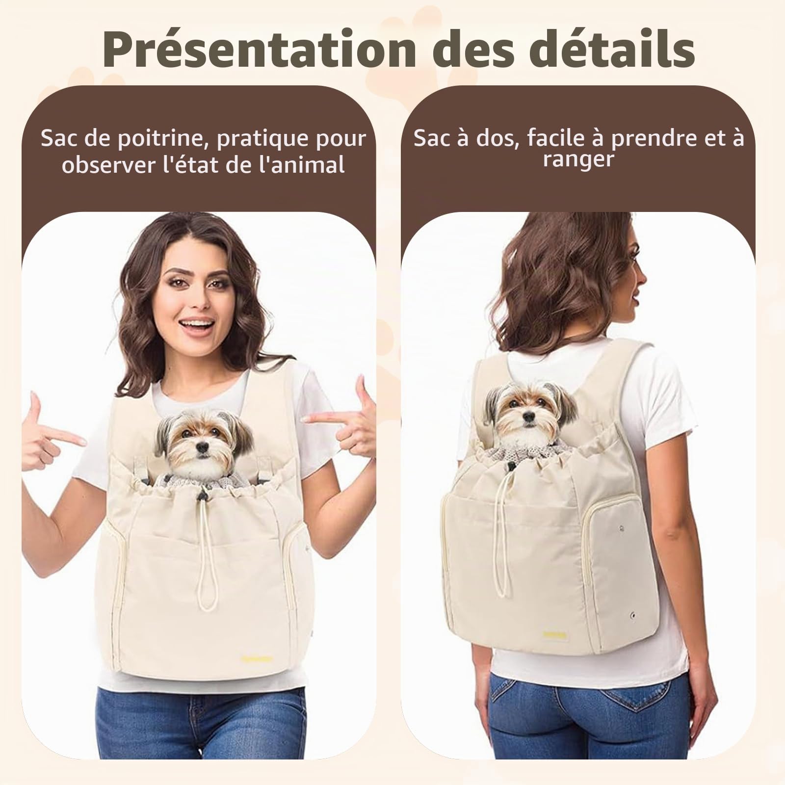 Galatée Sac à Dos Avant pour Chien, Porte-Chien Ventilé Réglable pour Animal De Compagnie, pour Chat, Randonnée, Camping, Voyage, Sac à Dos De Voyage pour Chien en Maille Ventilée(Gris Foncé)