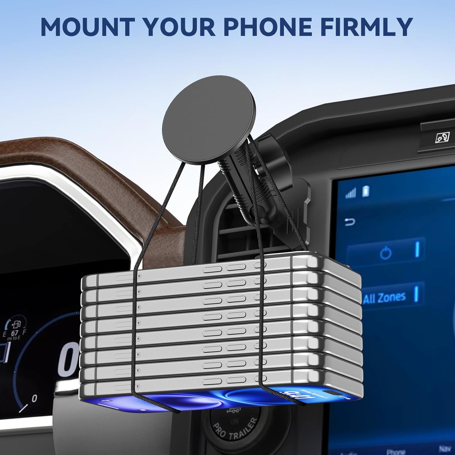 CNC Truck Air Vent Phone Holder, Magnetic Full Metal Phone Mount for F150, Phone Cradles Compatible with Ford F150 2021-2025 & Super Duty F250 F350 F450 2021-2025 and Most Cellphones