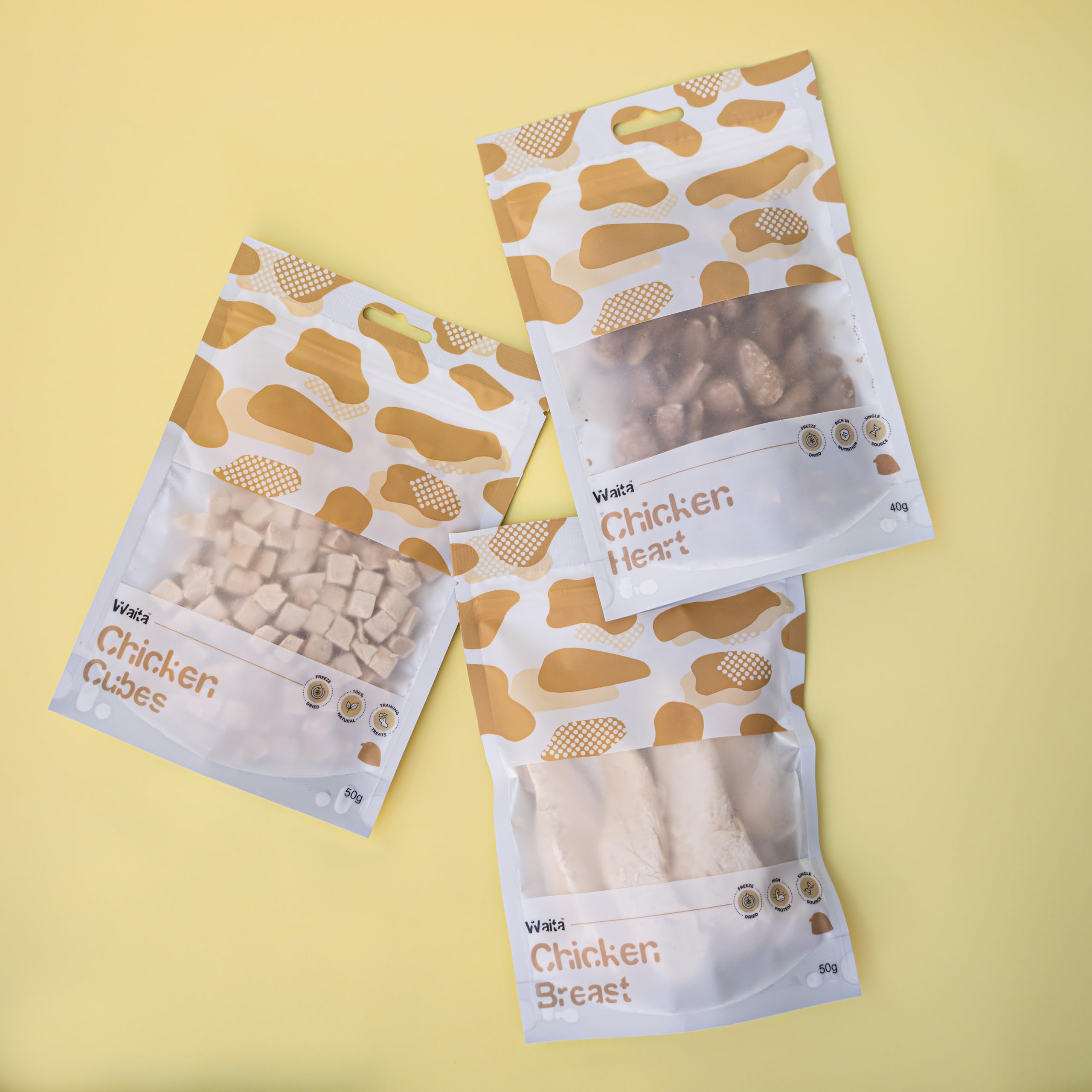 Freeze-Dried Dog and Cat Treats Bundle - 3 Pack Healthy Dog Treats for Single Ingredient Snack, Perfect Match for Cat Food and Dogs Food, Including Chicken Cubes, Heart And Breast — image 1