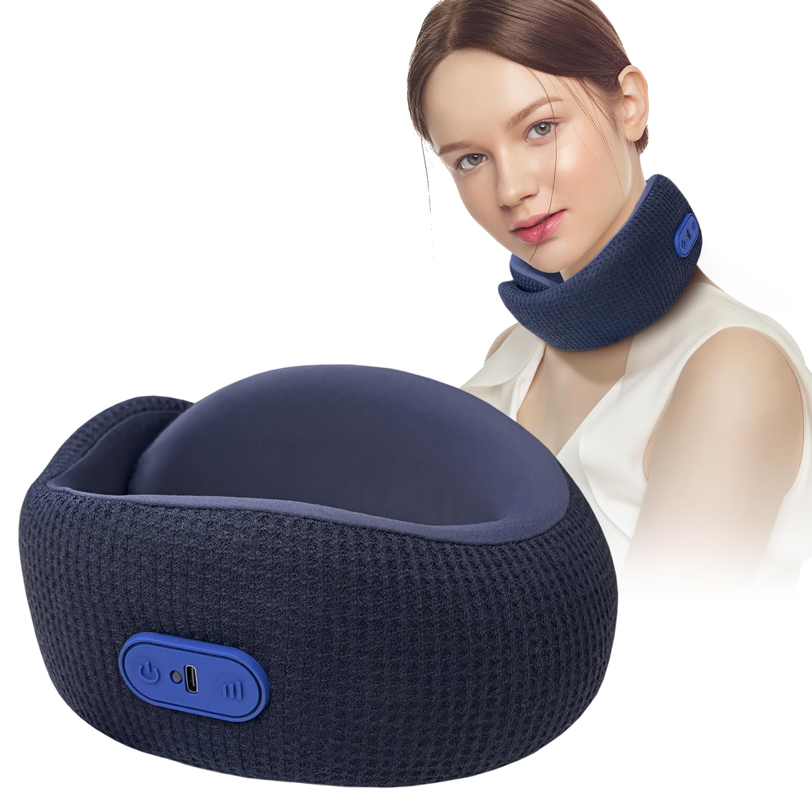 Travel Pillow with Heat,Vibration Massage,Portable Rechargeable Adjustable Airplane Neck Pillow,with Headrest Support for Head,Neck,and Chin,for Pain Relief at Home,Car,Office,Travel
