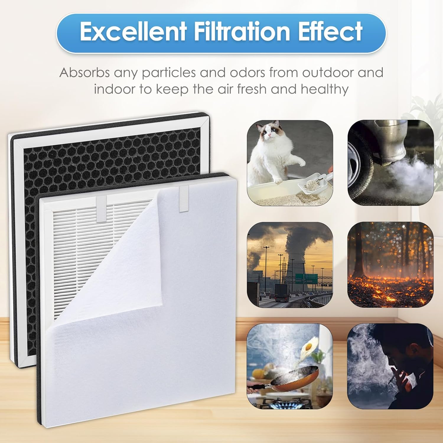 2 Pack HKB320F Replacement Filters for Mooka HKB320F Air Purifier, H13 True HEPA Filter, 3-in-1 Activated Carbon Filter, with 2 Pieces Washable Pre-Filters - Image 8