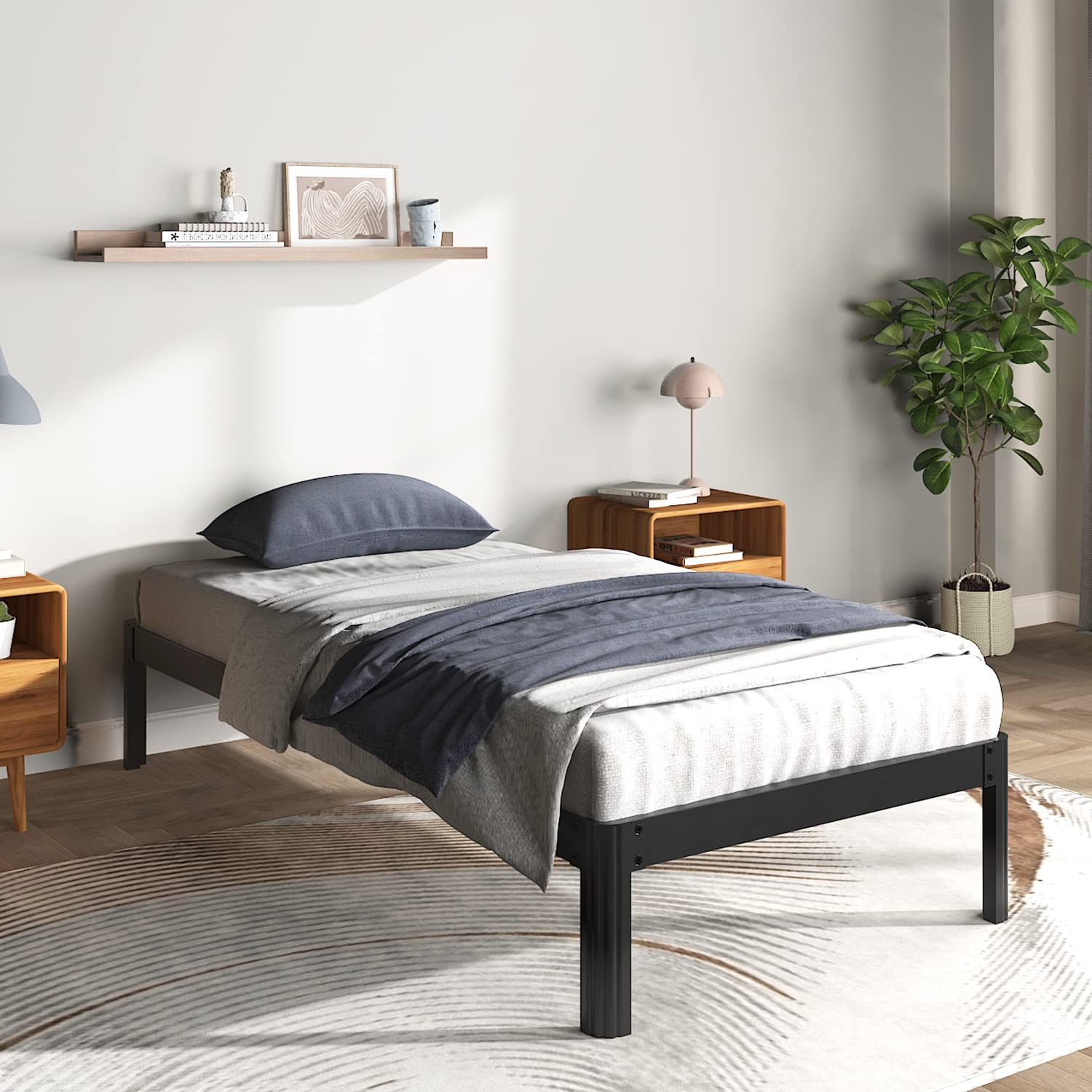 COMASACH 18 Inch Twin XL Bed Frames with Round Corner Leg, No Box Spring Needed, Heavy Duty Non-Slip Metal Platform Bed Frame, Noise-Free Mattress Foundation Support to 3000 Lbs, Black