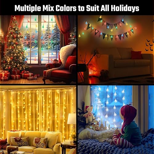 Miniatura 7 de AUAUY Guirnalda de luces para árbol de Navidad 40 luces LED de 196 pies funciona con pilas 2 modos luces impermeables para exteriores para