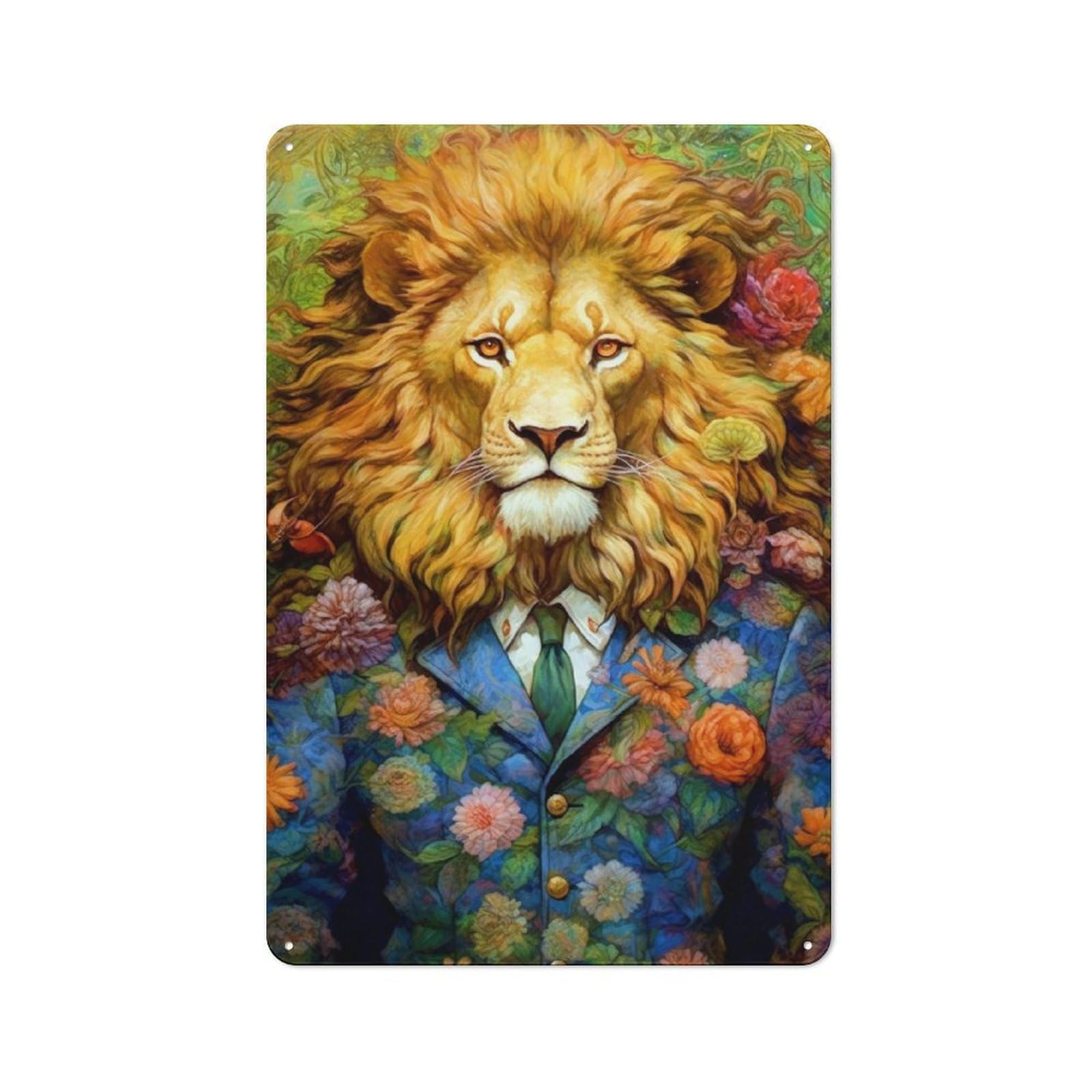 Junmoney Lion Animal Art 30X20cm Rustic Metal Sign With For Hobby Room Or Studio, Metal Sign Decor For Hobby Rooms And Studios