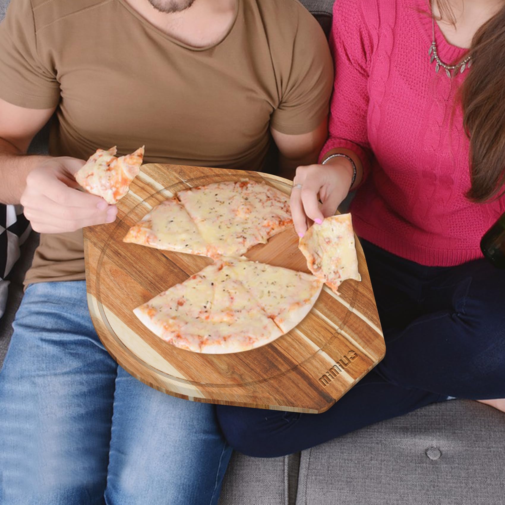Mimiuo Deska do pizzy i zestaw łopat do pizzy, aluminiowa łopata do pizzy i taca do serwowania z drewna akacjowego do pizzy, ciastek, ciast, chleba