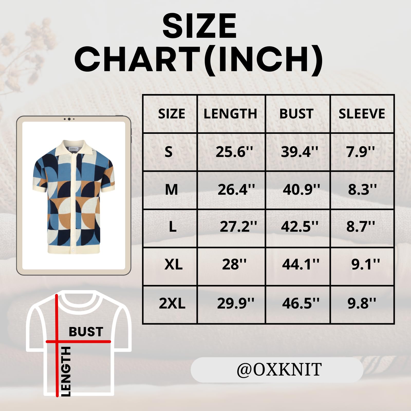 OXKNIT Męska koszulka polo z krótkim rękawem z geometrycznym niebieskim zapięciem na guziki