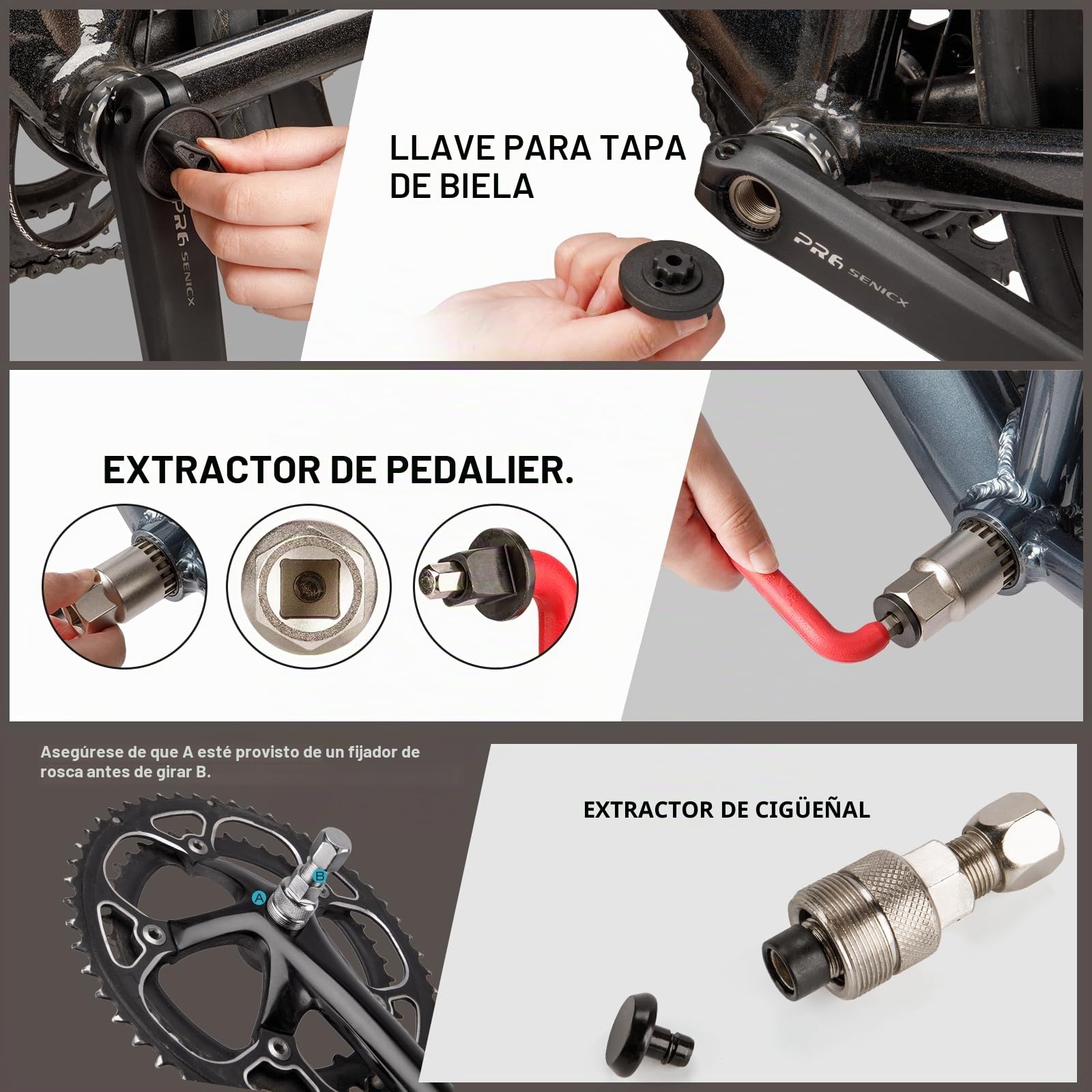 Bike Hand Juego de herramientas para bicicleta, kit de reparación profesional con cadena, llave inglesa y accesorios, color negro y rojo
