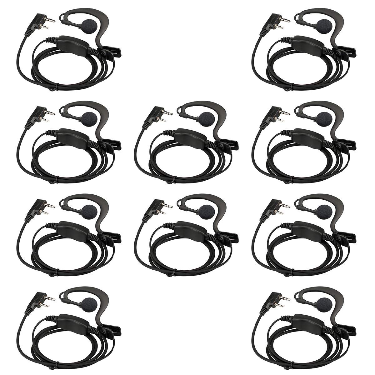 Retevis Case of 10, Two Way Radio Earpiece with Mic Single Wire Earhook Headset for RT22 RT21 RT68 RT68H H777 H777H RT86A RT86S, Compatible with Pxton