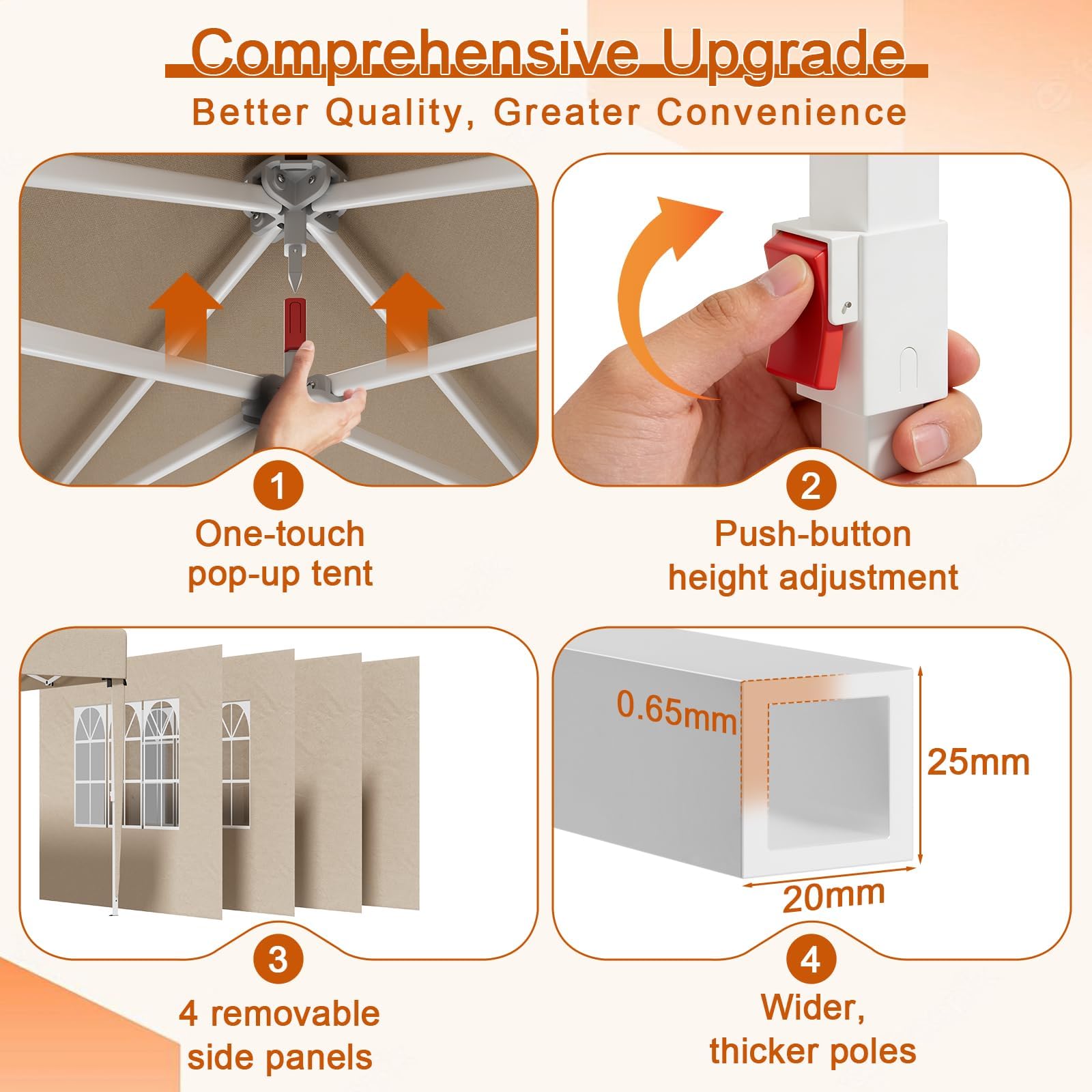 Devoko Gazebo Impermeable Plegable 3x3m,Gazebo con Laterales Que Incluye 4 Paredes extraíbles,Carpa Plegable Profesional con 3 Alturas Ajustables, protección UV 50+ para Jardines,Patios y acampadas