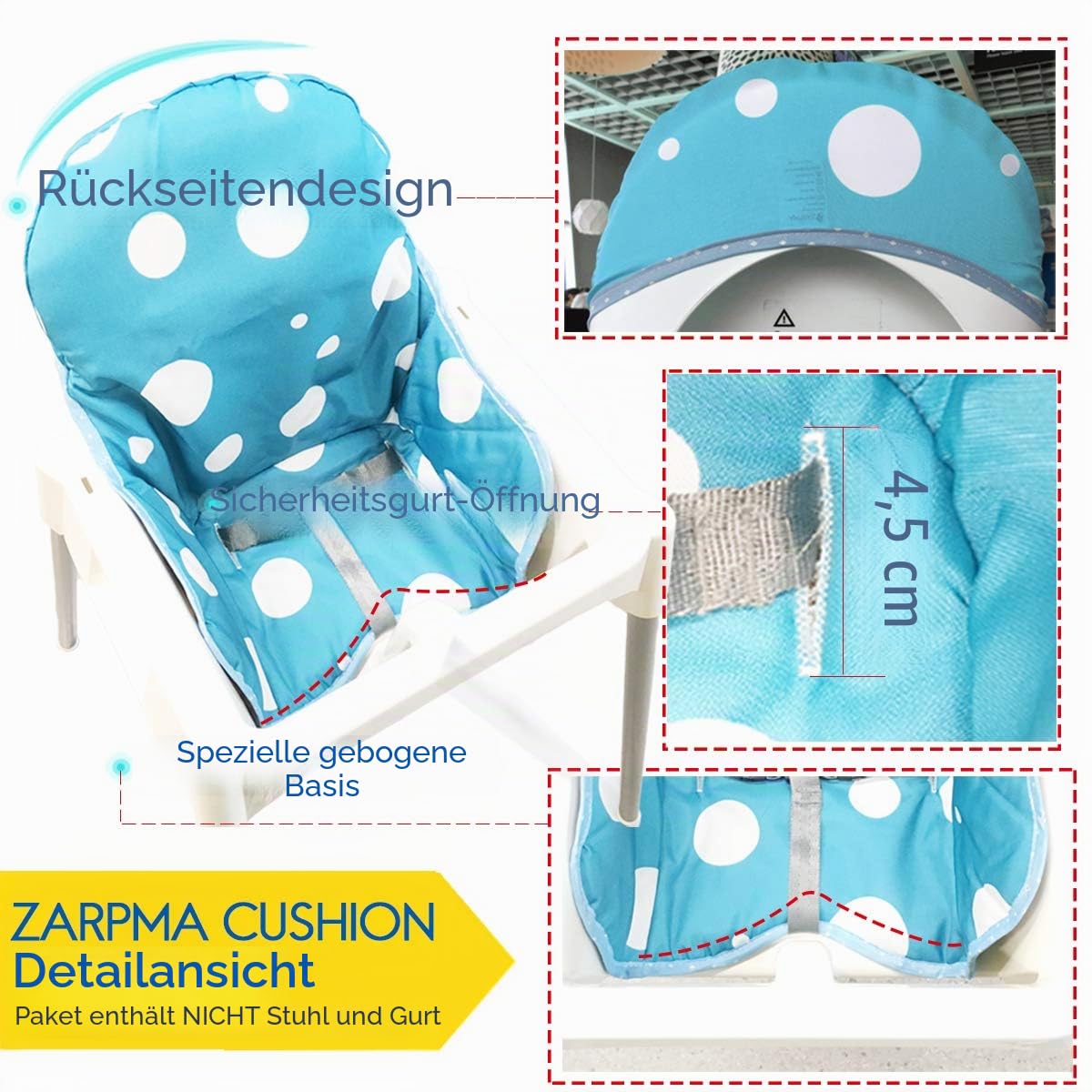 ZARPMA Sitzbezüge Kissen Kompatibel für Ikea Antilop Hochstuhl , Waschbar Faltbarer Baby Hochstuhl Bezug Kinder Sitz Covers Stuhlkissen(Blau)