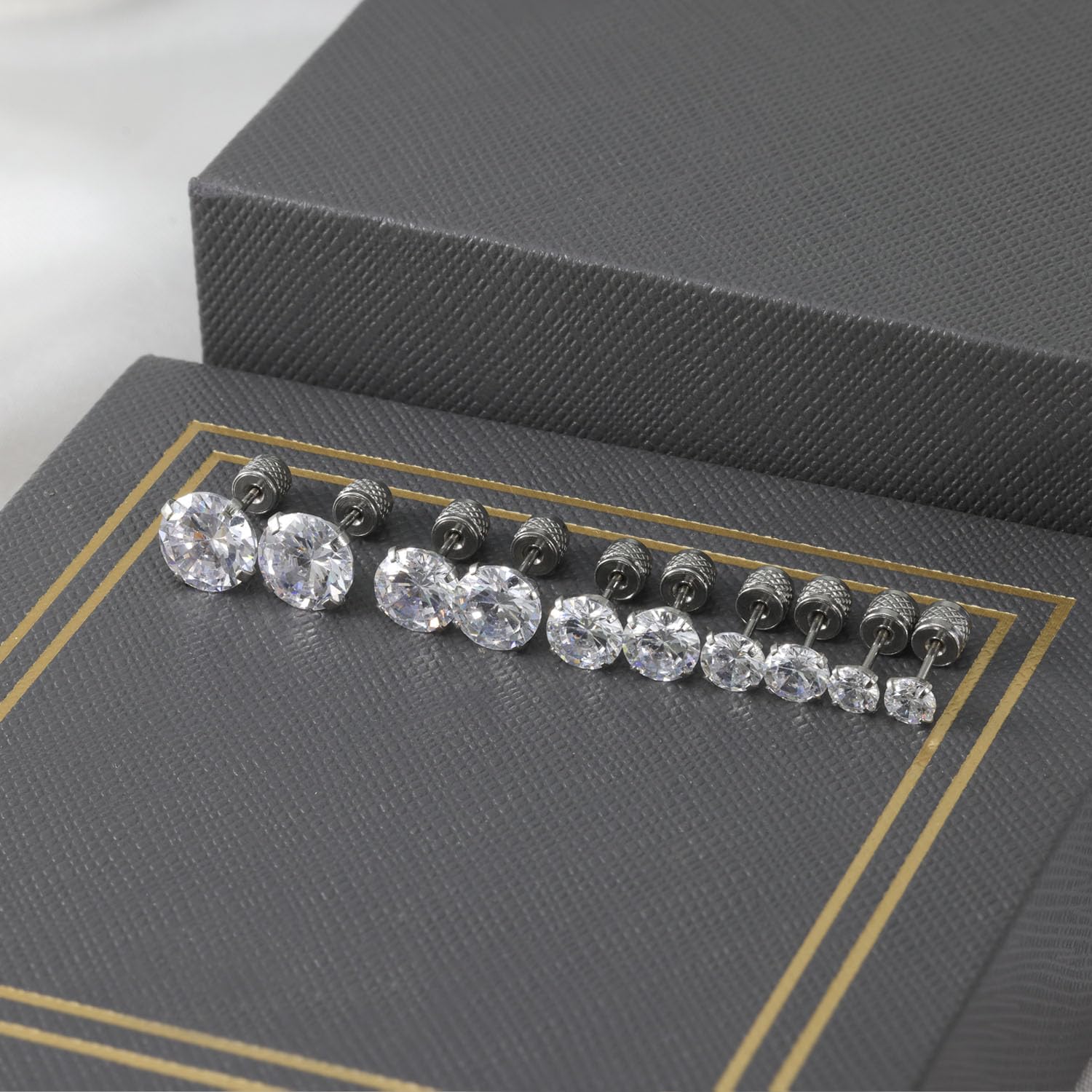 5-6 pairs Push-in Flat Back Stud Earrings Hypoallergenic Surgical Stainless Steel Cubic Zirconia Earrings Studs Set Multi-Pack, CZ Stud Earrings for Women Men Trendy Cartilage Stud Earrings 2-8mm